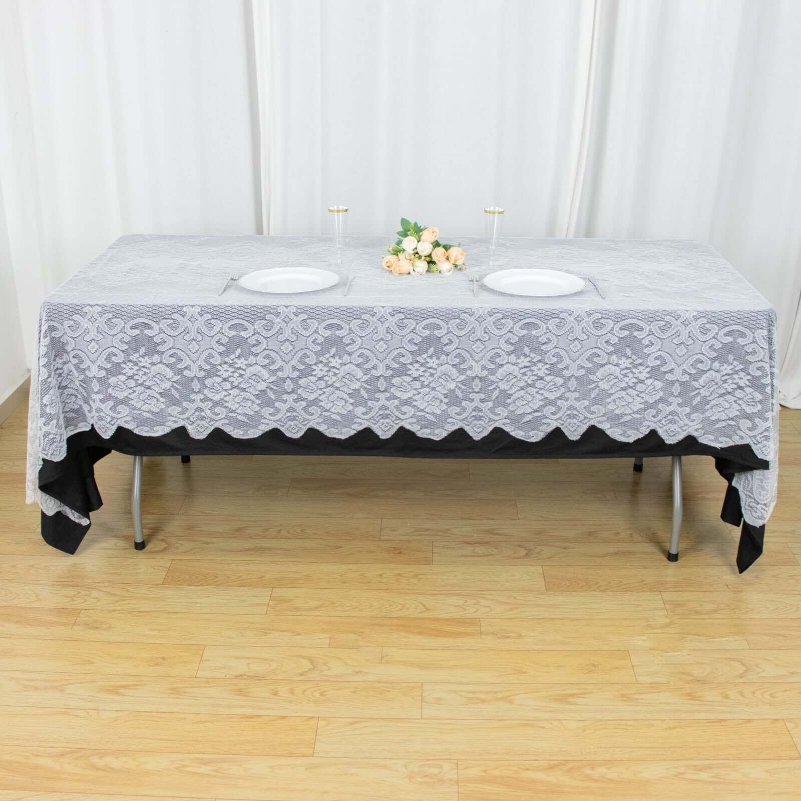 Premium White 60x108 Rectangular Lace Tablecloth for Various Table Settings