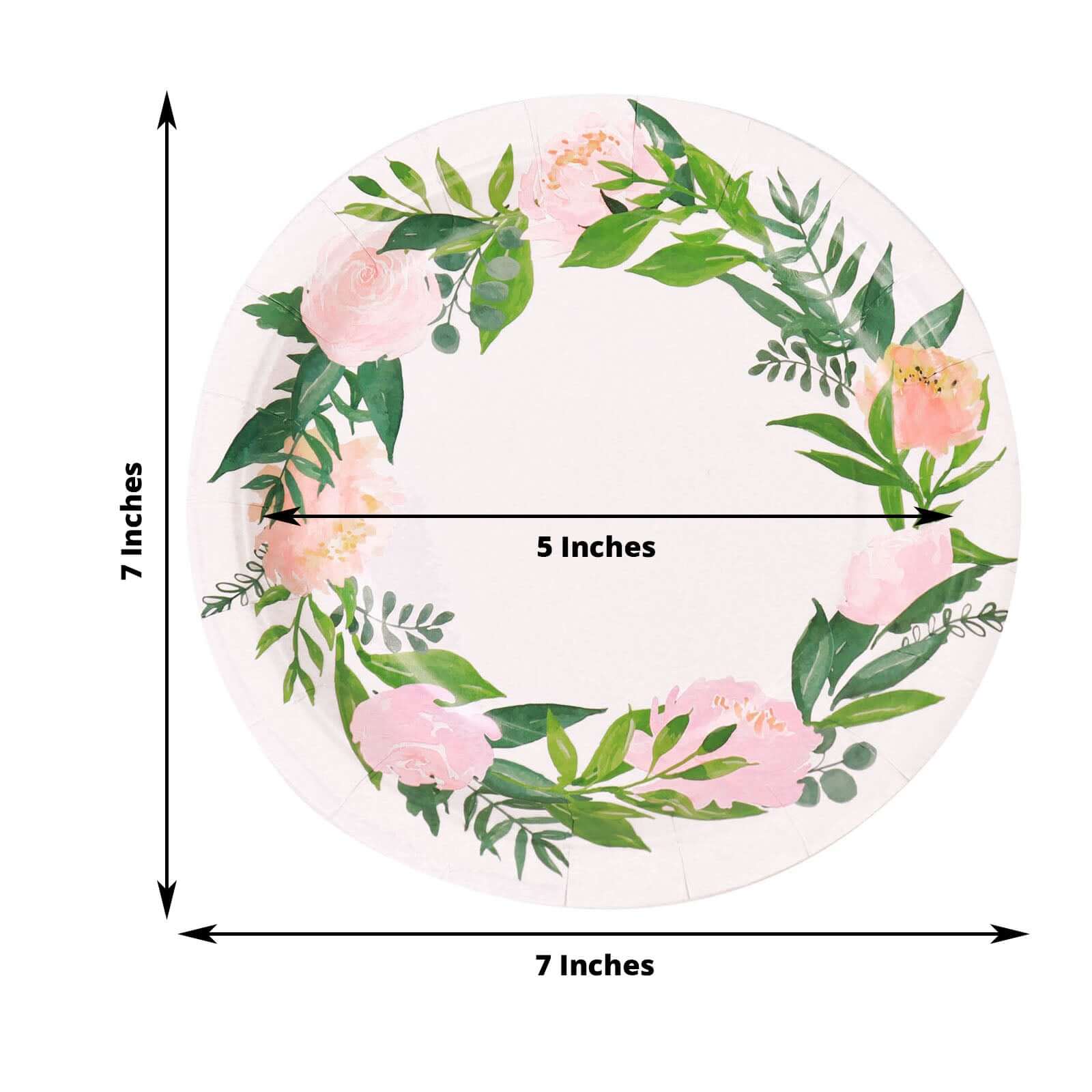 Hot Deal! 25-Pack 7" White Disposable Dessert Plates with Rose/Peony Wreath for Special Events