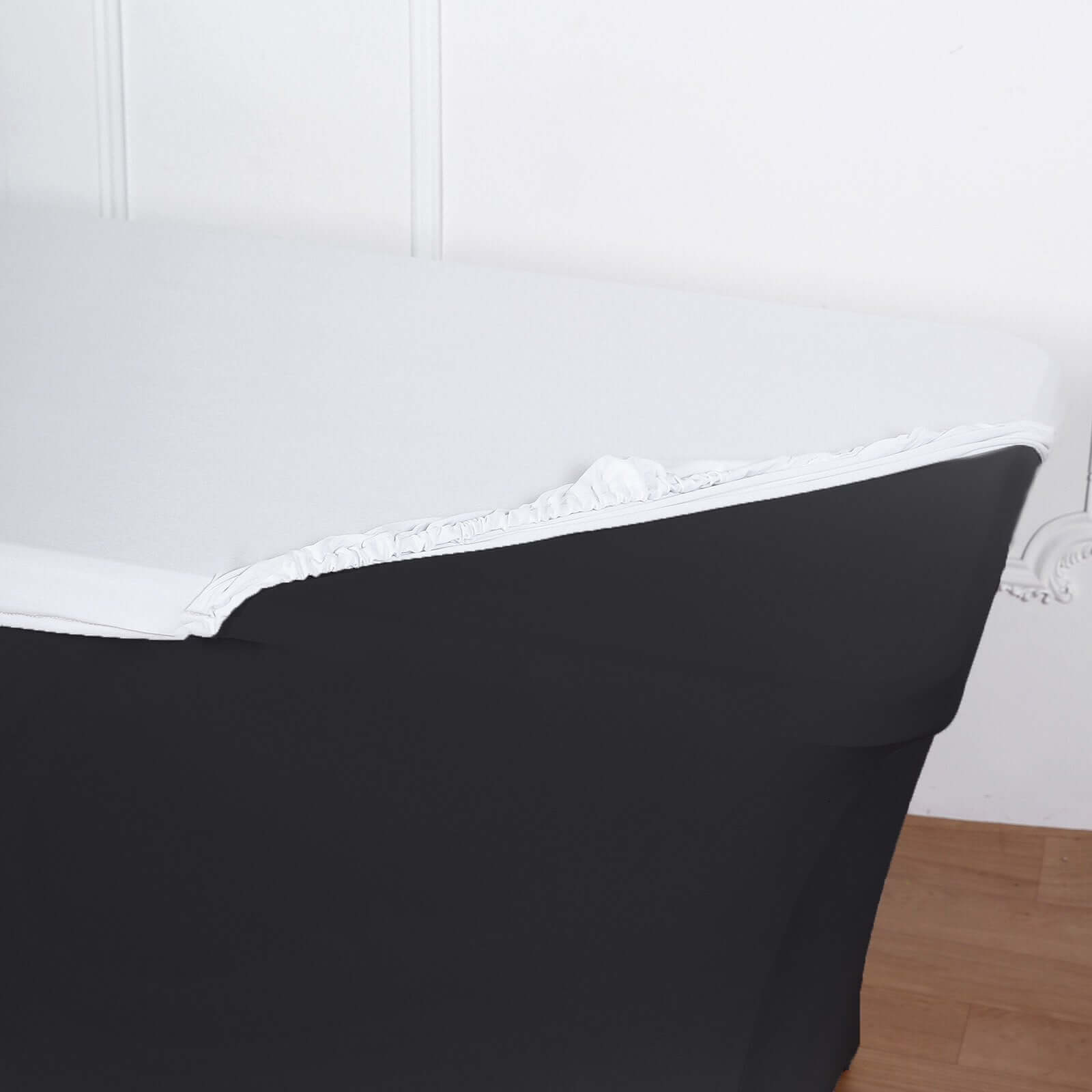 White Stretchy & Wrinkle-Free Spandex Table Topper for 8-Foot Tables