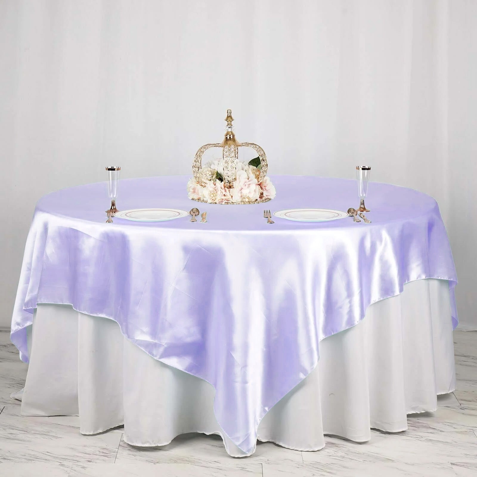 Lavender Lilac Satin 90x90 Square Table Overlay with Smooth Finish