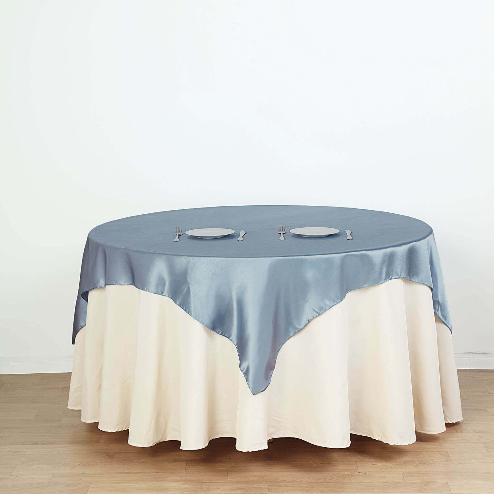 Hot Sale! Dusty Blue Satin Square Table Overlay 60x60 - Smooth and Silky Table Cover