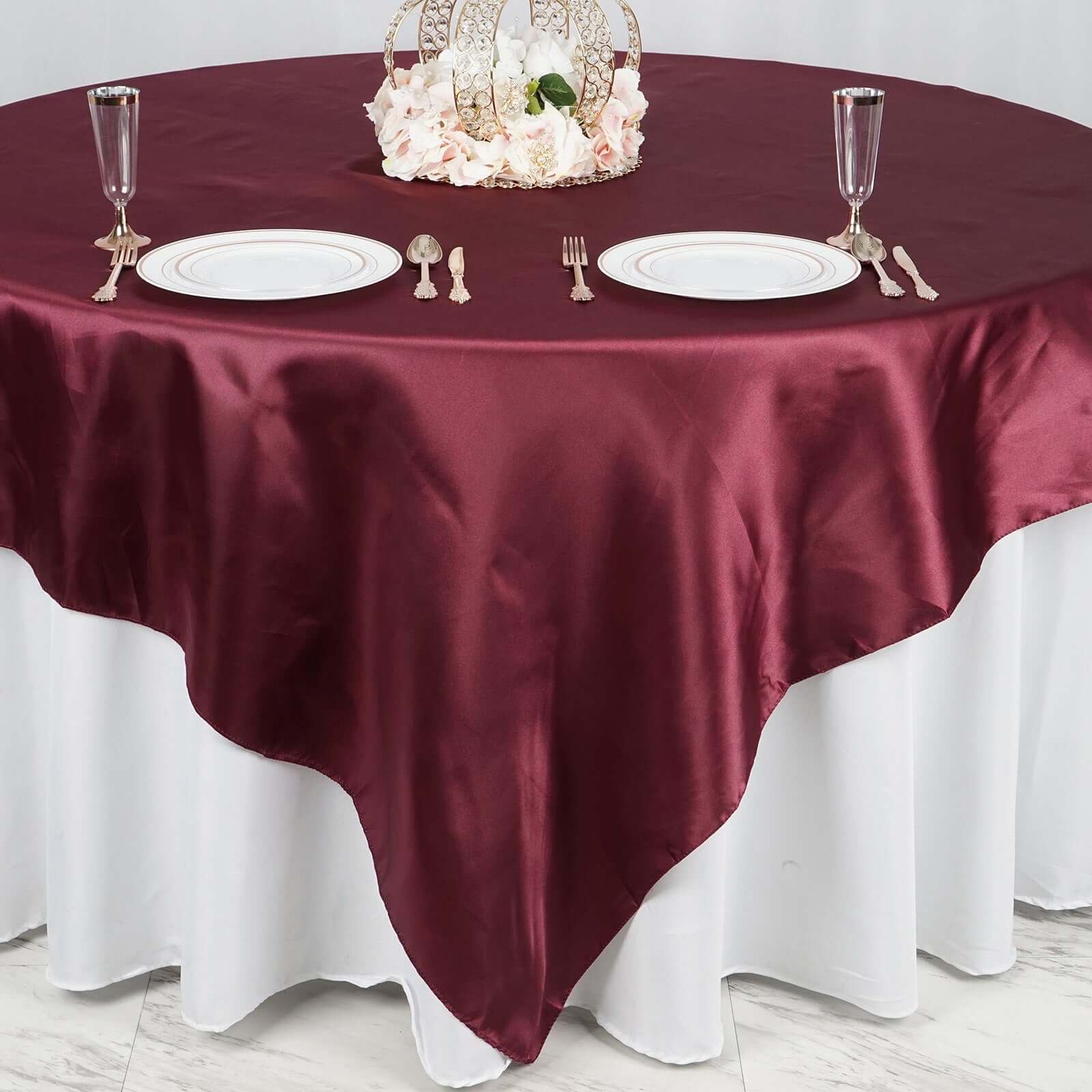 Burgundy Satin 90x90 Square Table Overlay with Smooth Finish