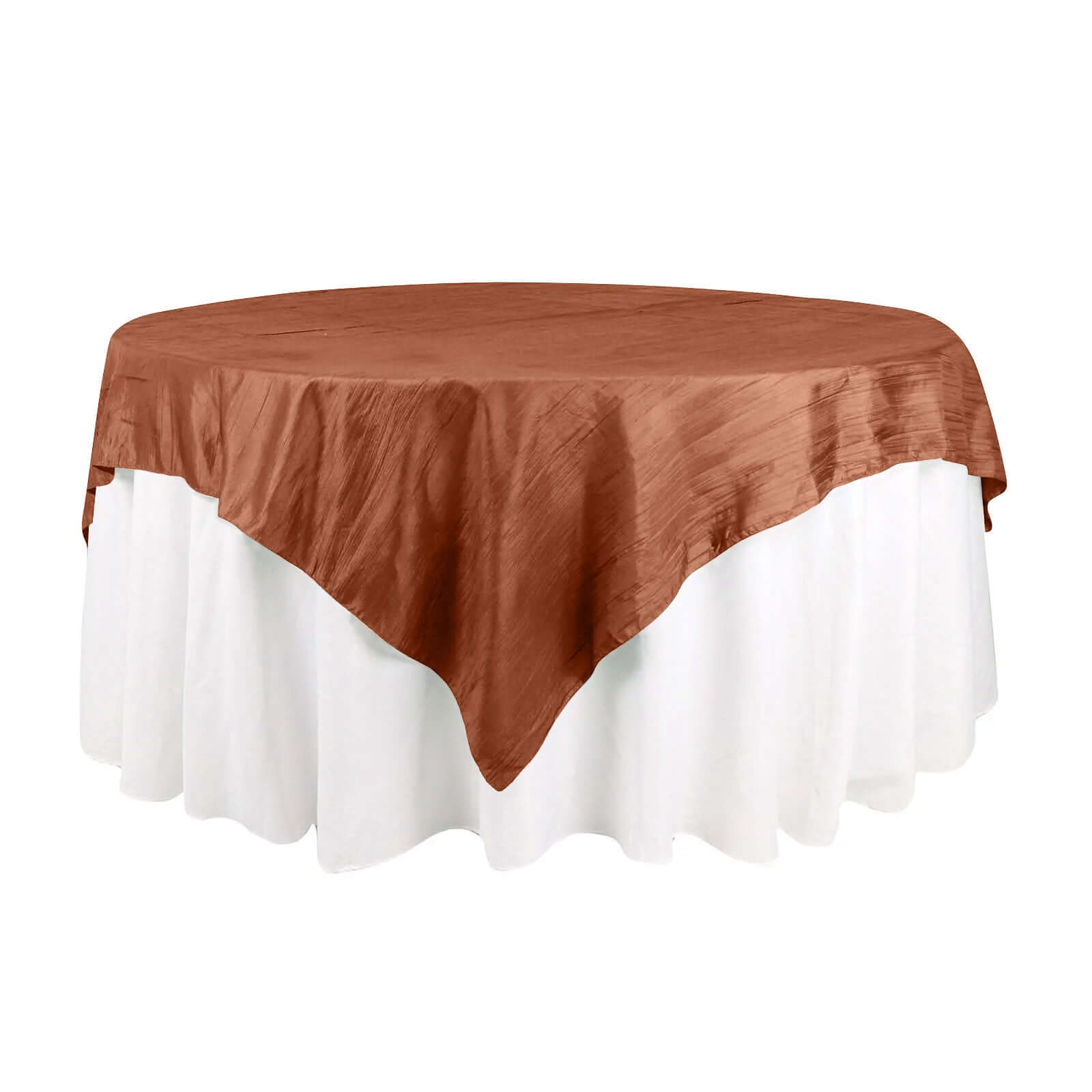 72x72 Square Terracotta (Rust) Accordion Crinkle Taffeta Table Overlay