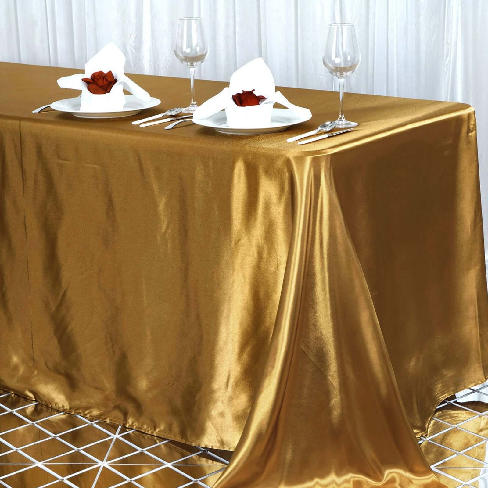 Stylish Seamless Gold Satin 90x156 Rectangular Tablecloth for Weddings & Events
