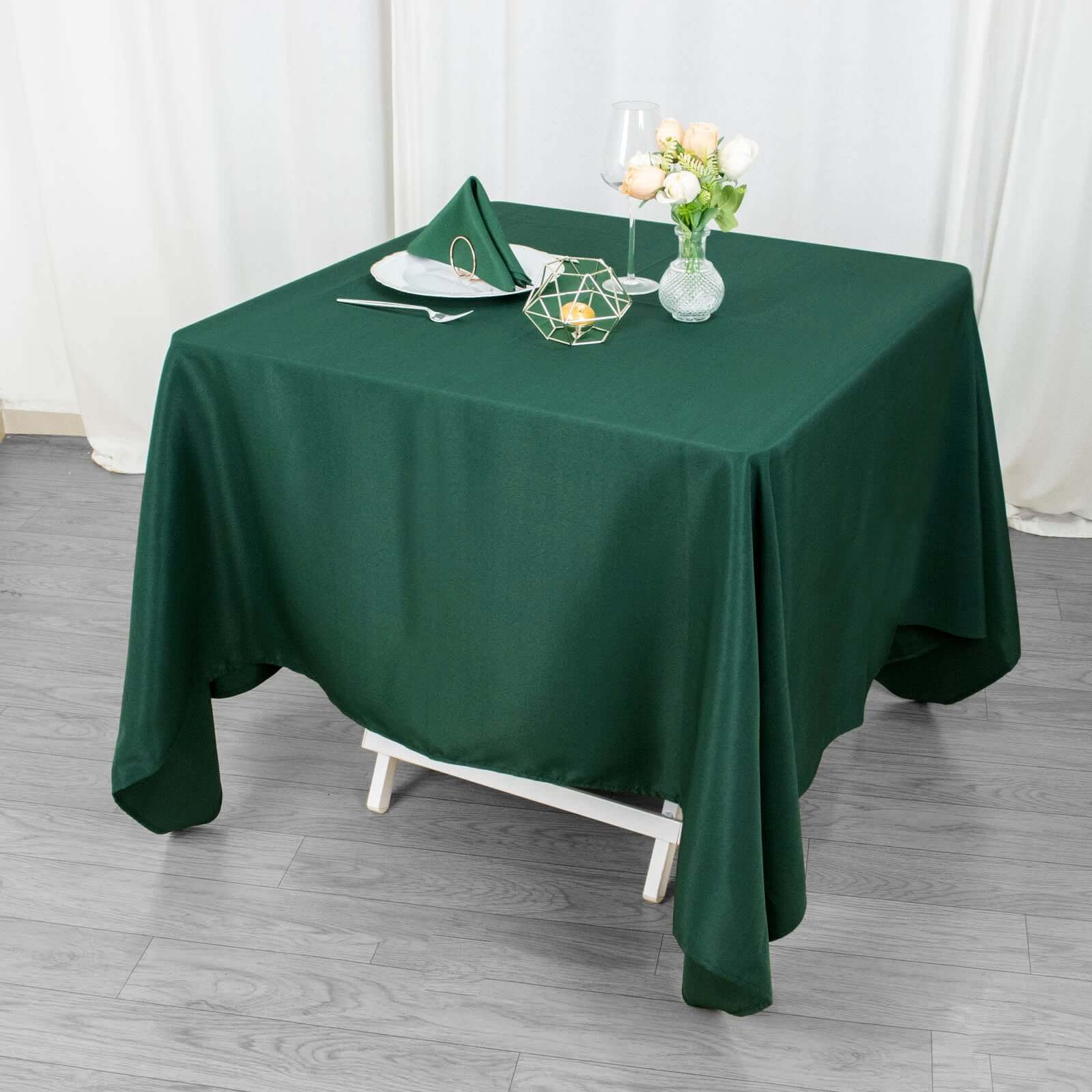 220GSM Wrinkle-Resistant 70x70 Premium Polyester Square Tablecloth in Hunter Emerald Green