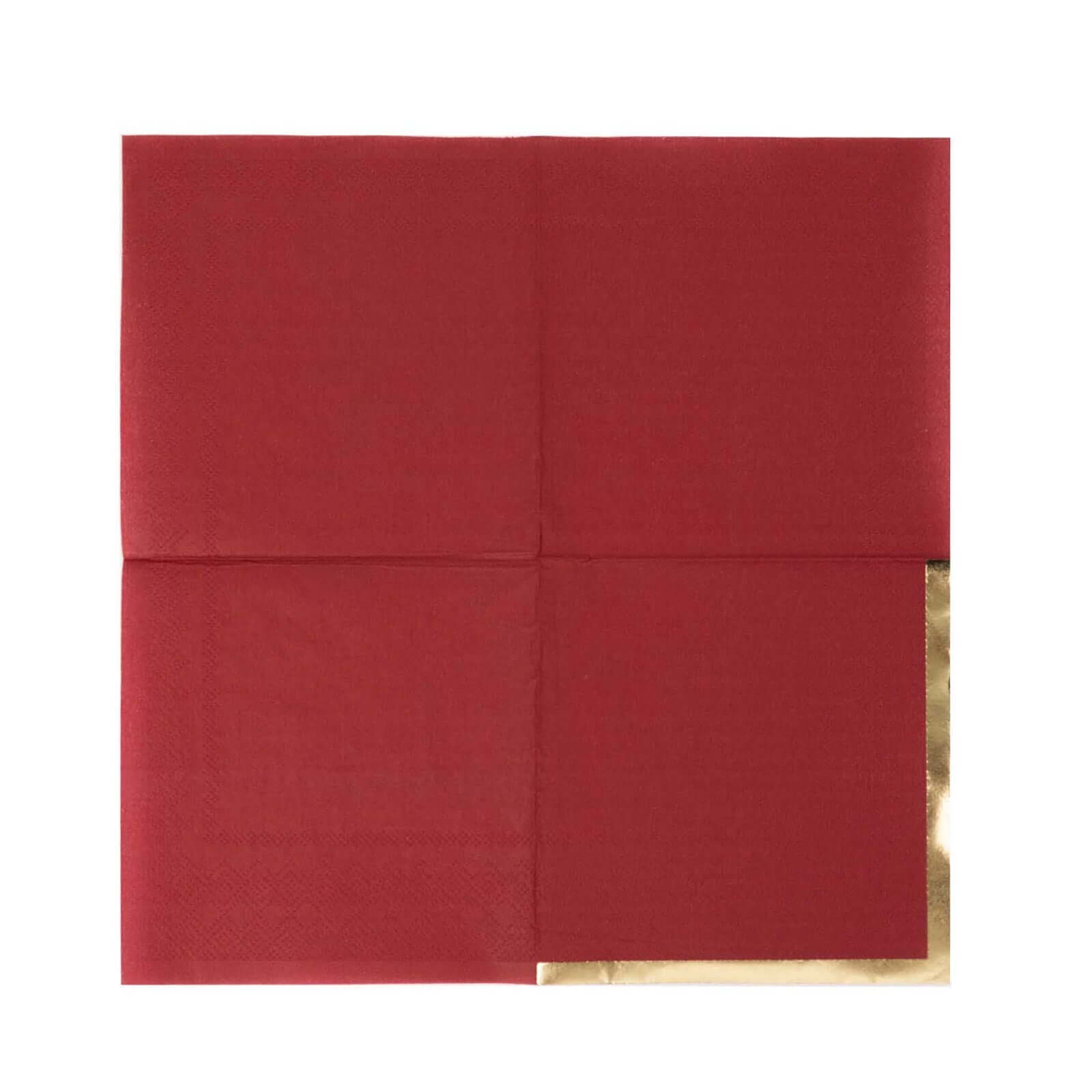 Hot! 50-Pack 2-Ply Disposable Burgundy Cocktail Napkins with Gold Foil Edge, 18GSM