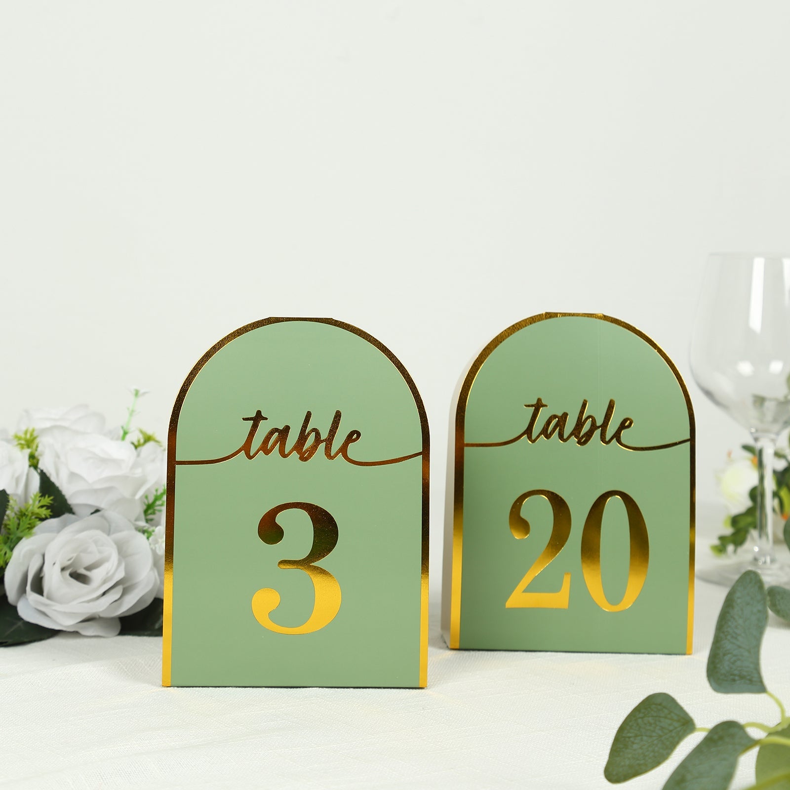 Hot Deal! 25-Pack Sage Green Disposable Double-Sided Table Numbers with Gold Foil 1-25
