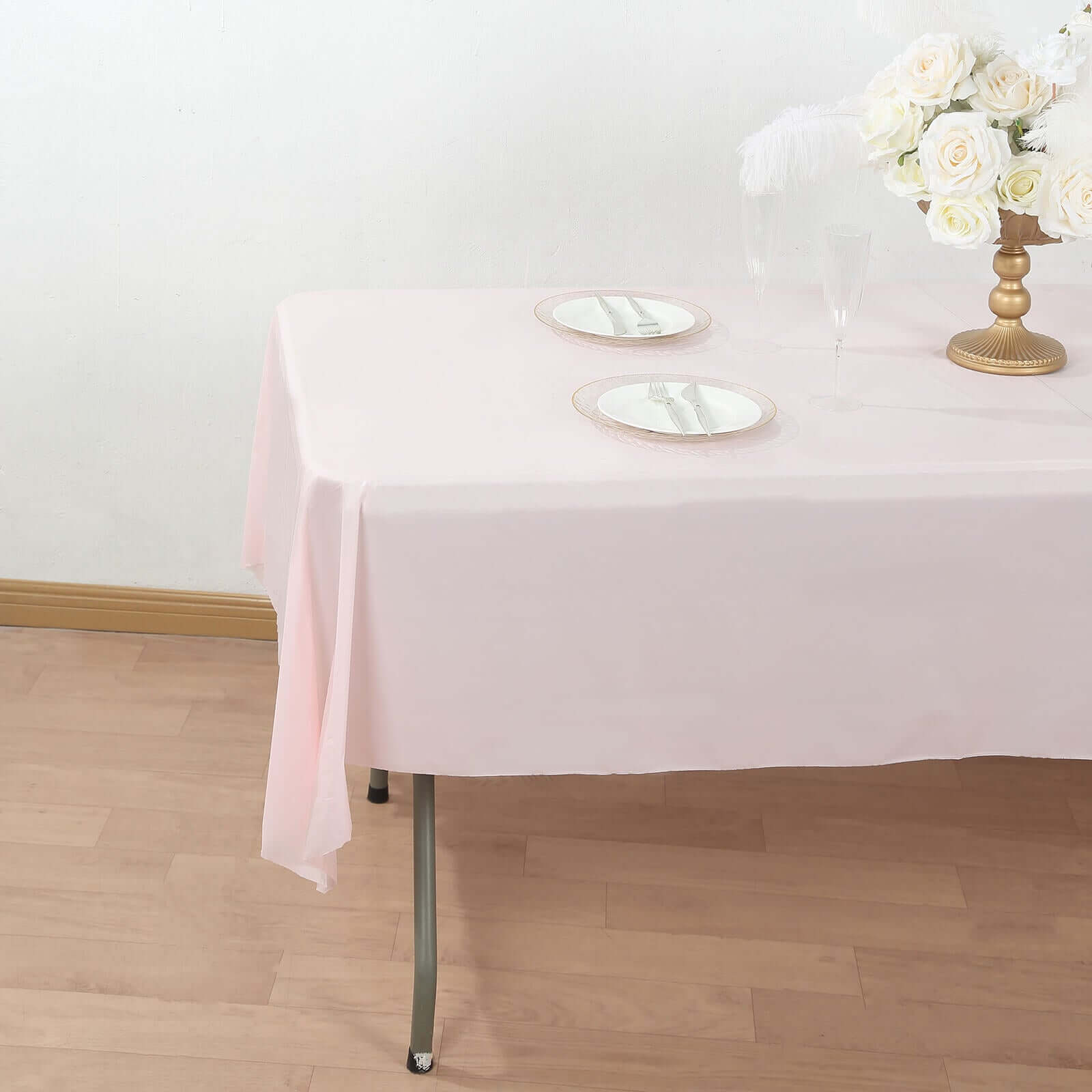 Customizable Blush Plastic Table Cover Roll with Slide Cutter - 54x300ft, High-Quality Disposable