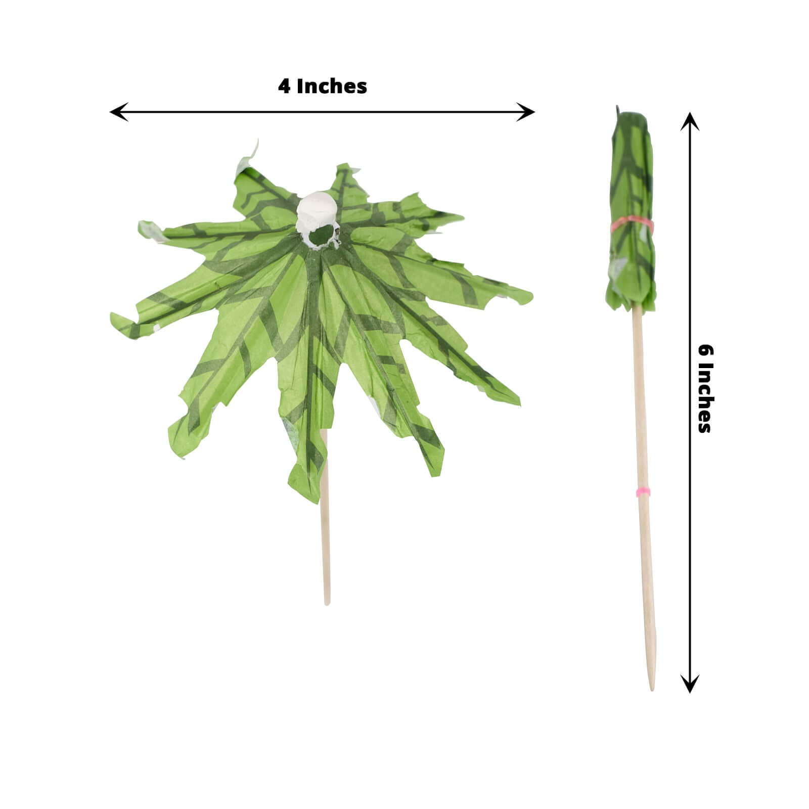 Eco-Friendly 50-Pack Green Bamboo Cocktail Picks with Tropical Leaf Parasol Design