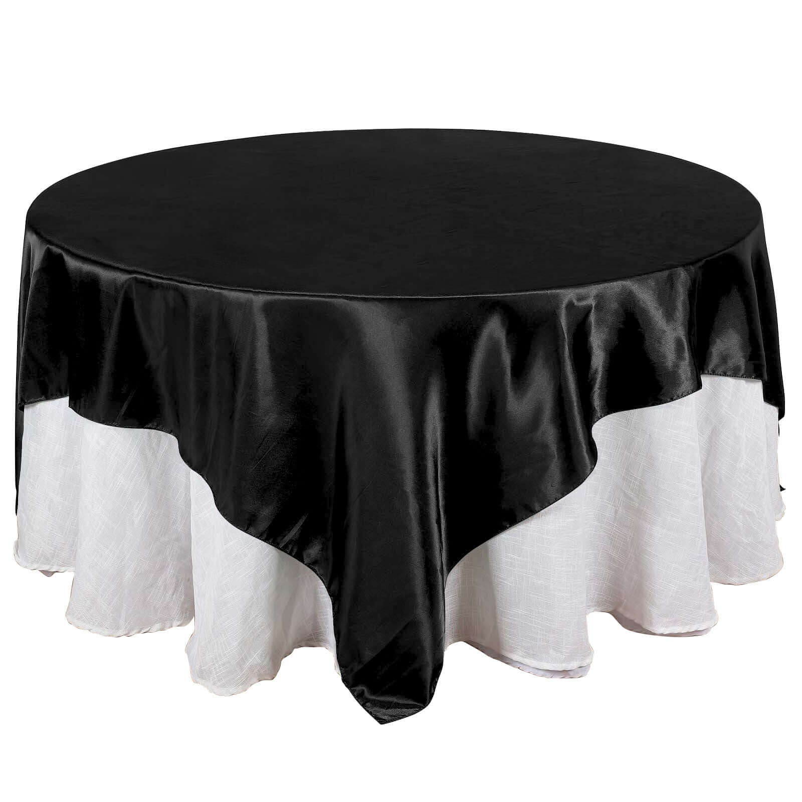 Black Satin 90x90 Square Table Overlay - Smooth Finish Topper