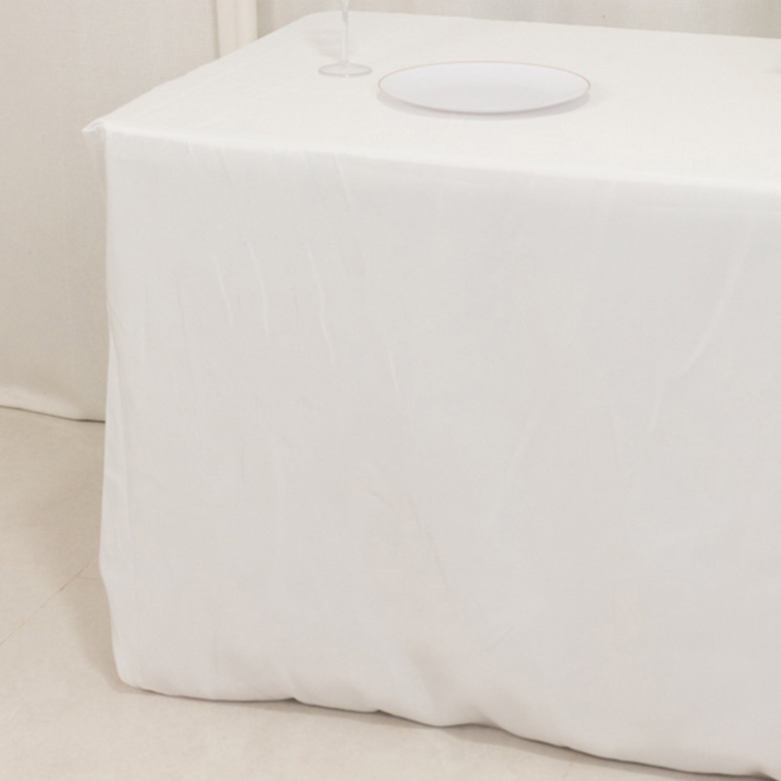 Exclusive 6ft White Polyester Tablecloth - 220GSM, Durable for Trade Shows & Events
