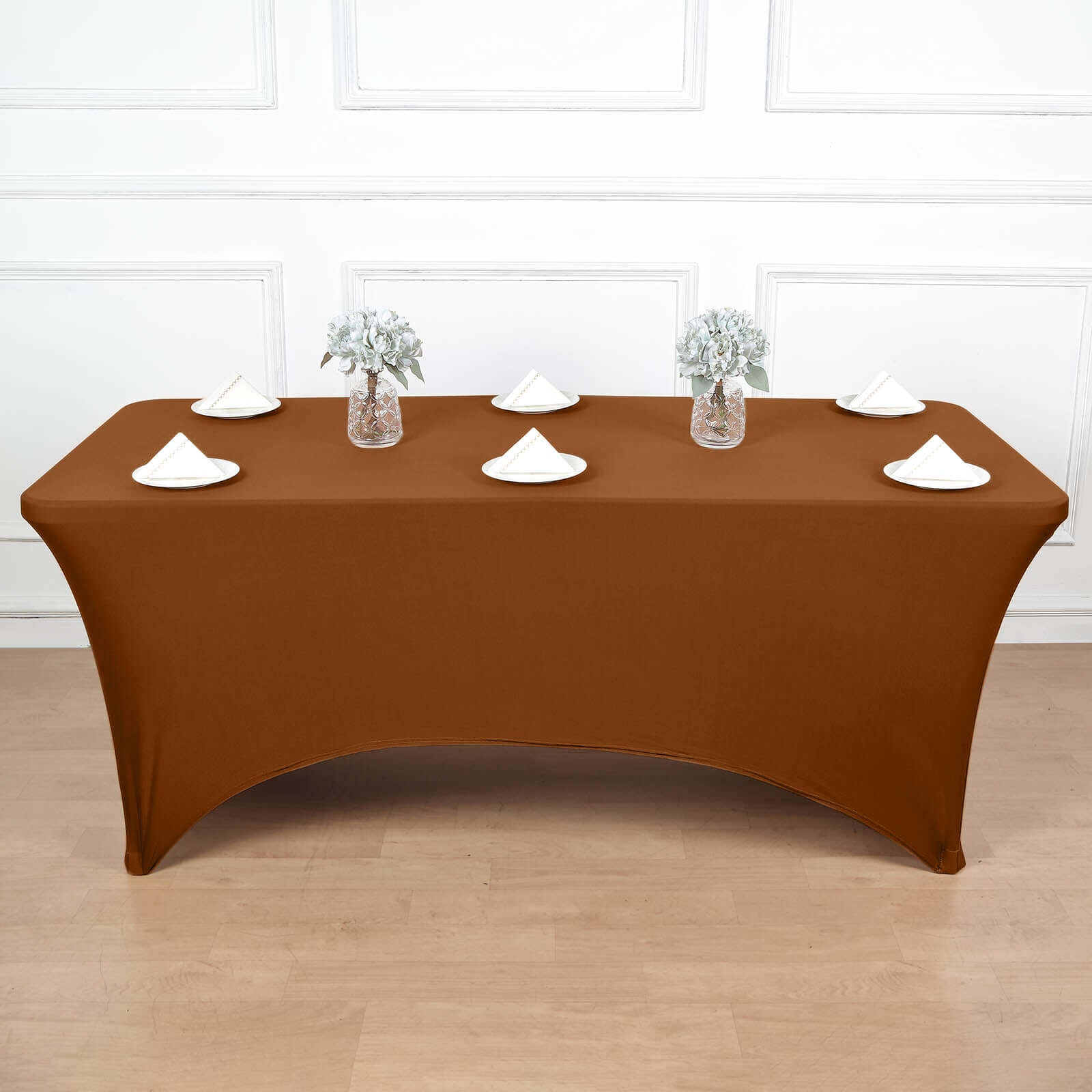Durable Cinnamon Brown 6ft Stretch Spandex Rectangle Form-Fitting Tablecloth