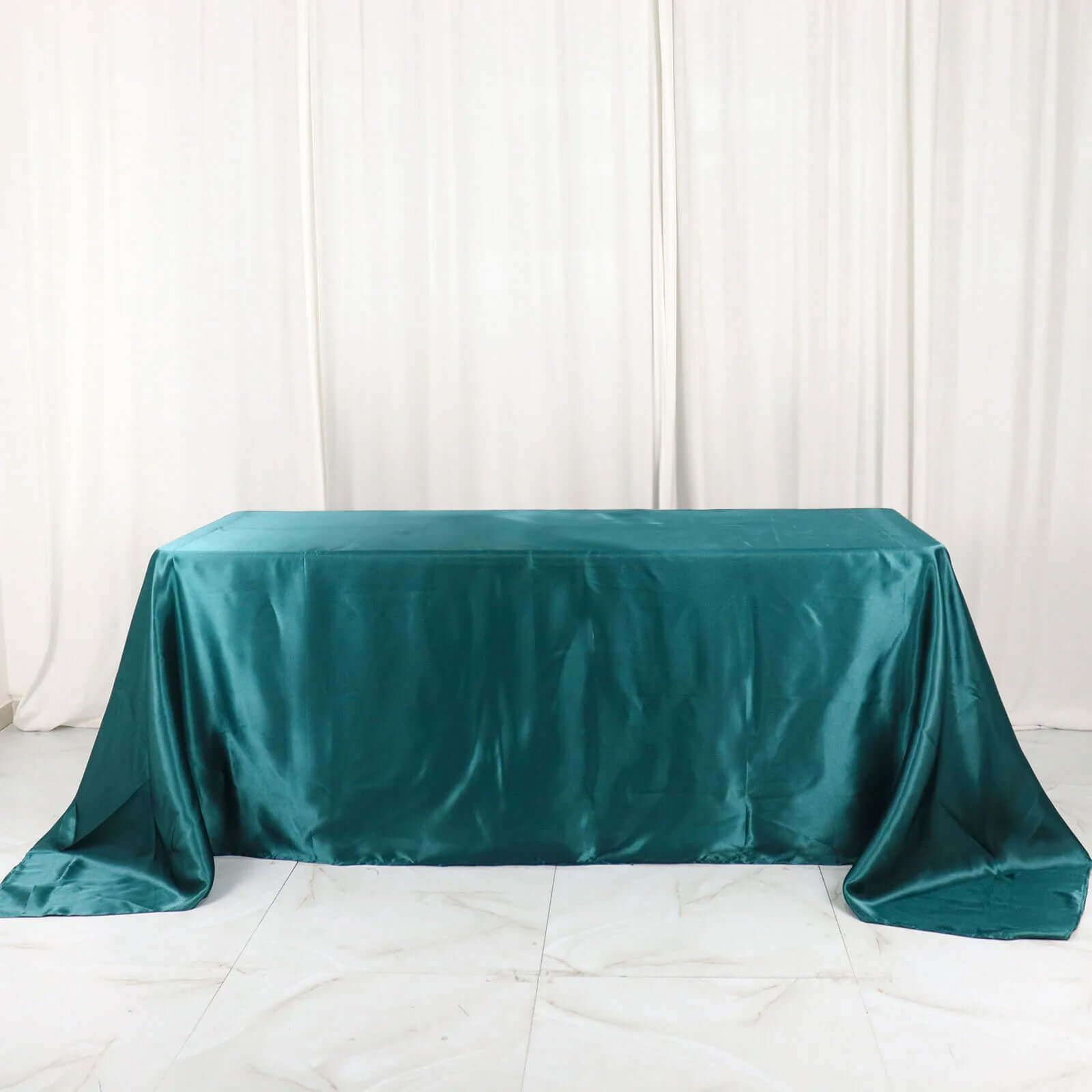 Hot! Seamless Peacock Teal Satin 90x132 Rectangular Tablecloth