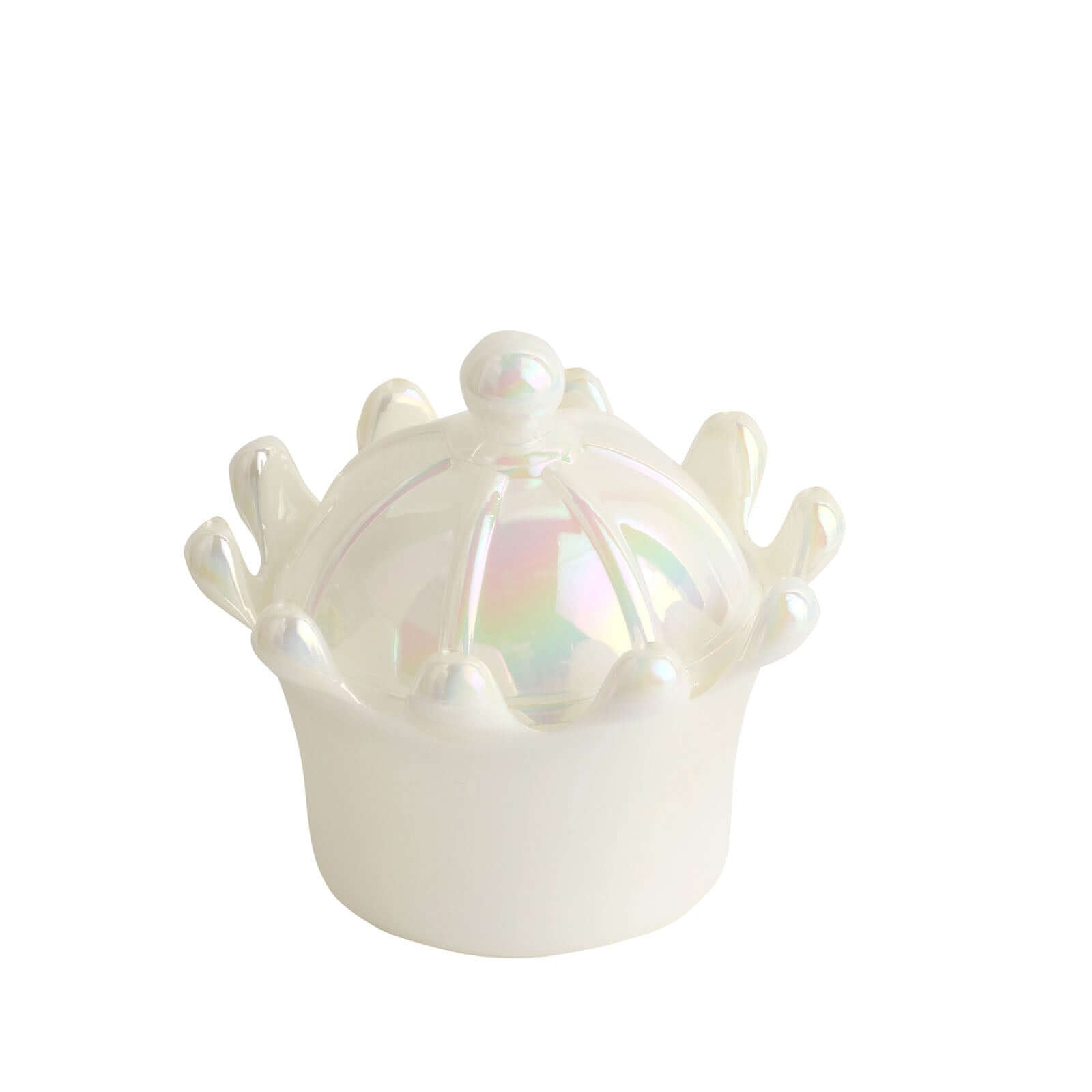 12-Pack White Mini Crown Treat Favor Boxes with Iridescent Dome Lids - Perfect for Parties!