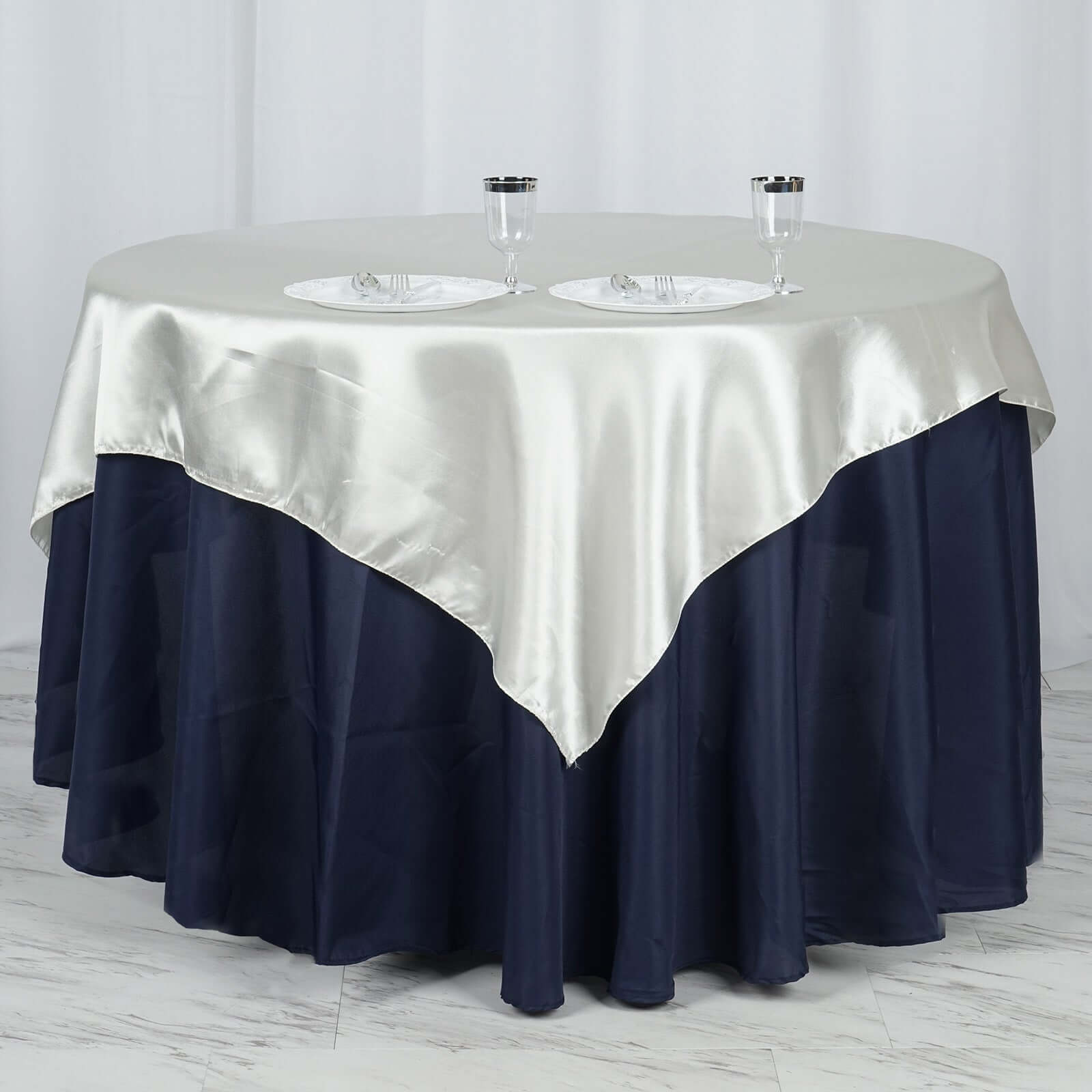 Ivory Satin 60x60 Square Table Overlay with Smooth Silky Touch