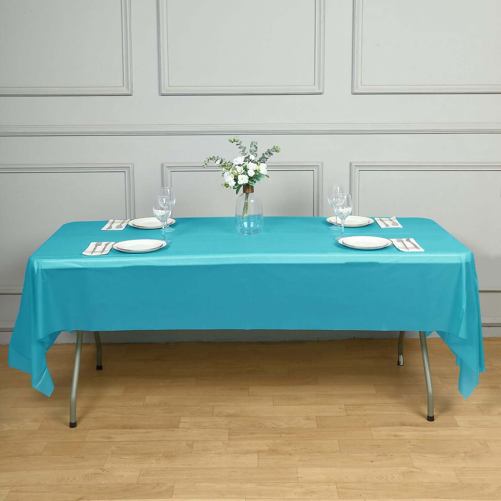5-Pack Turquoise Rectangle Plastic Table Covers - Durable & Reusable PVC Disposable Covers for Gatherings