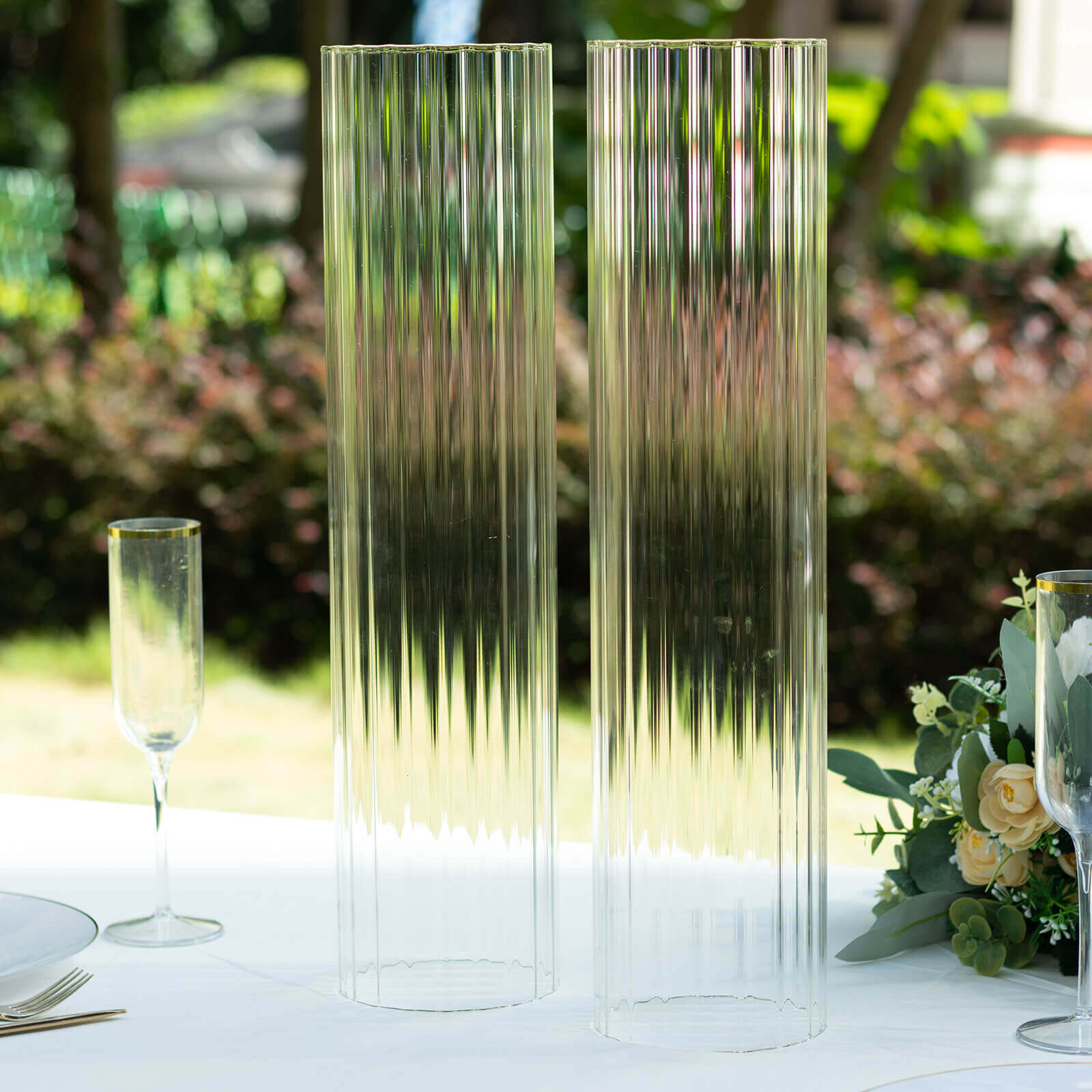 Hot Deal! 2-Pack Clear Ribbed Glass Hurricane Shades - Ideal Candle Holder Centerpieces, 20 Inches
