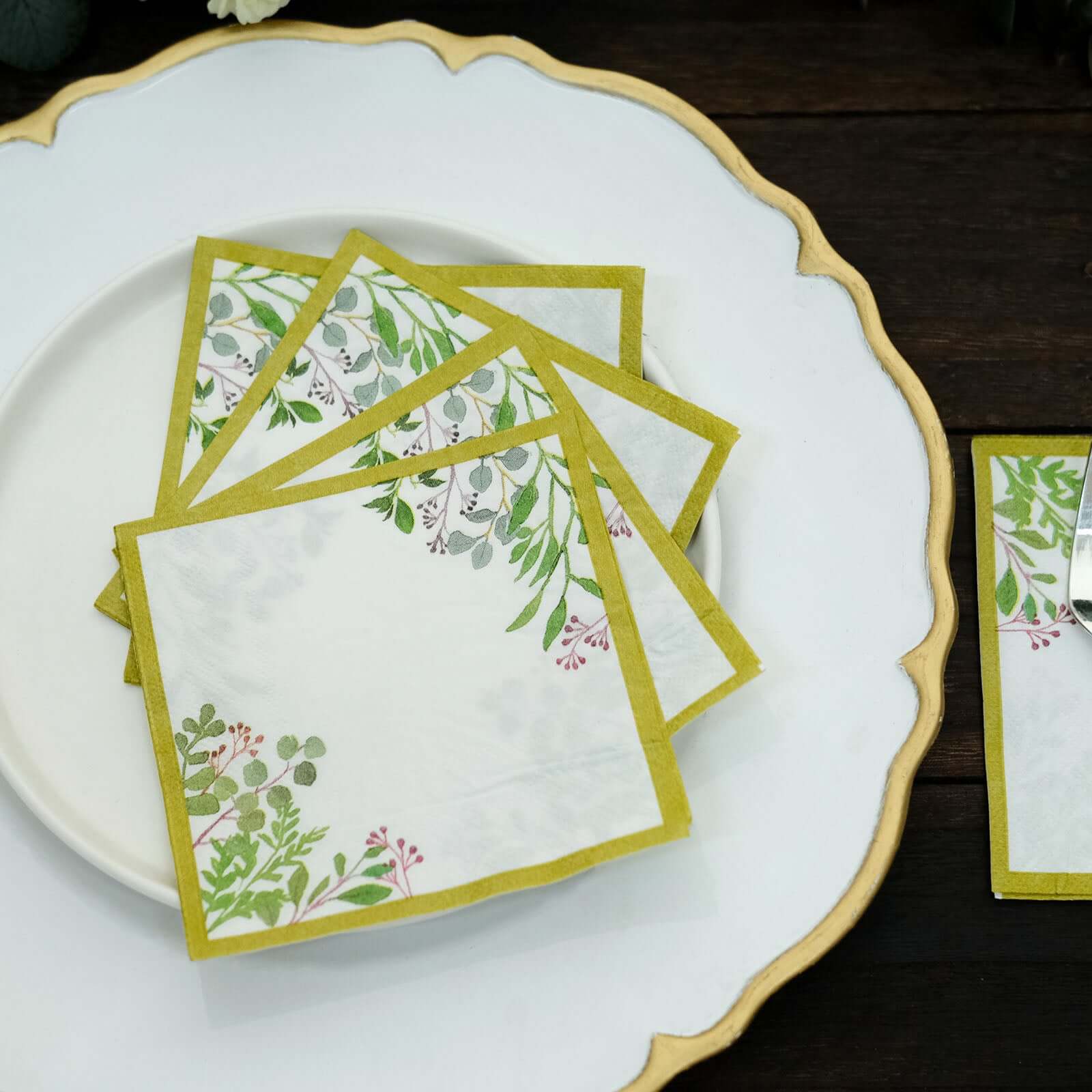 24-Pack Soft 18GSM 2-Ply Paper Dinner Napkins with Tropical Eucalyptus Design for Weddings and Cocktails