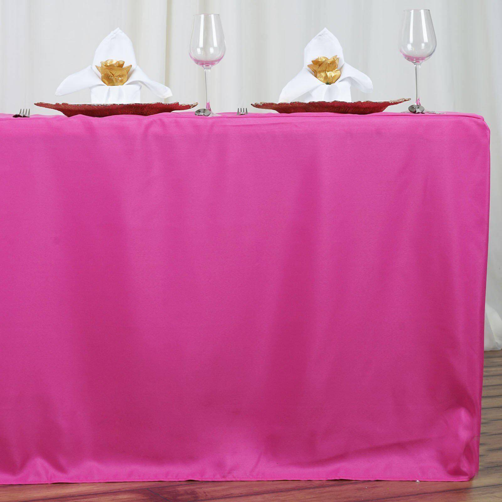 Durable Fuchsia Polyester Fitted Rectangle Tablecloth for 6FT Tables - Ideal for Events