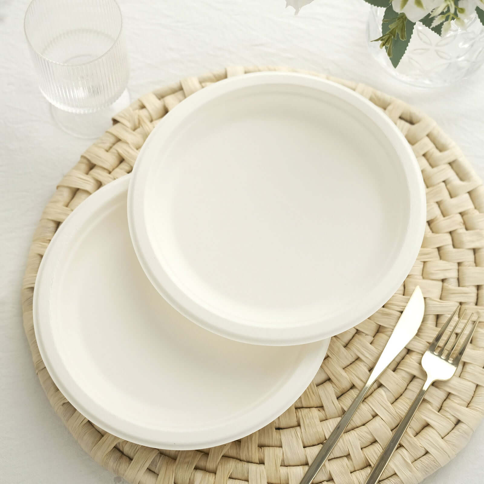Hot Deal! 50-Pack Biodegradable White Round 9-Inch Bagasse Dinner Plates for Outdoor Parties