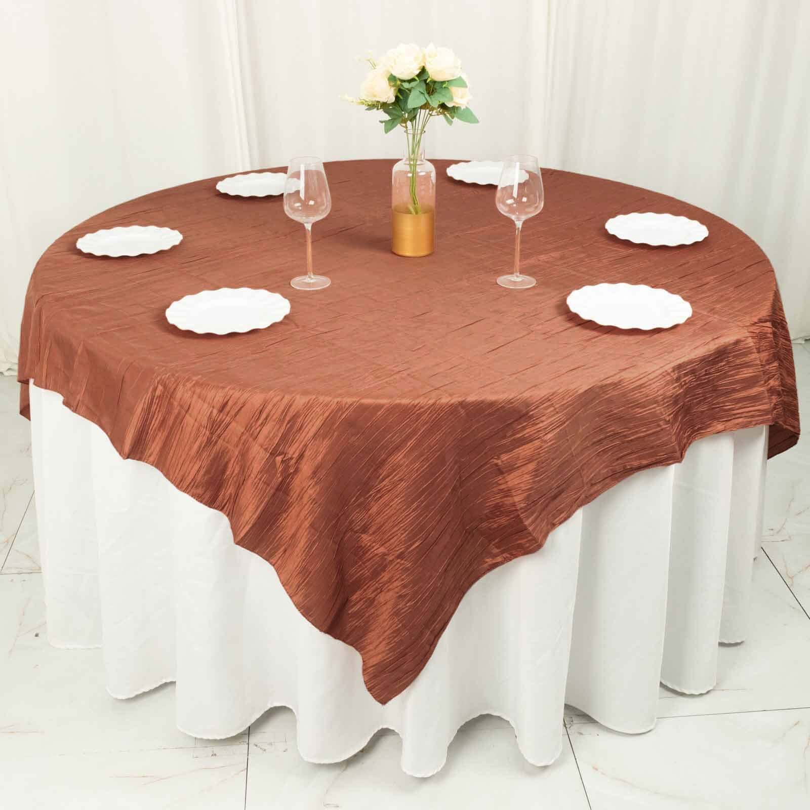 72x72 Square Terracotta (Rust) Accordion Crinkle Taffeta Table Overlay