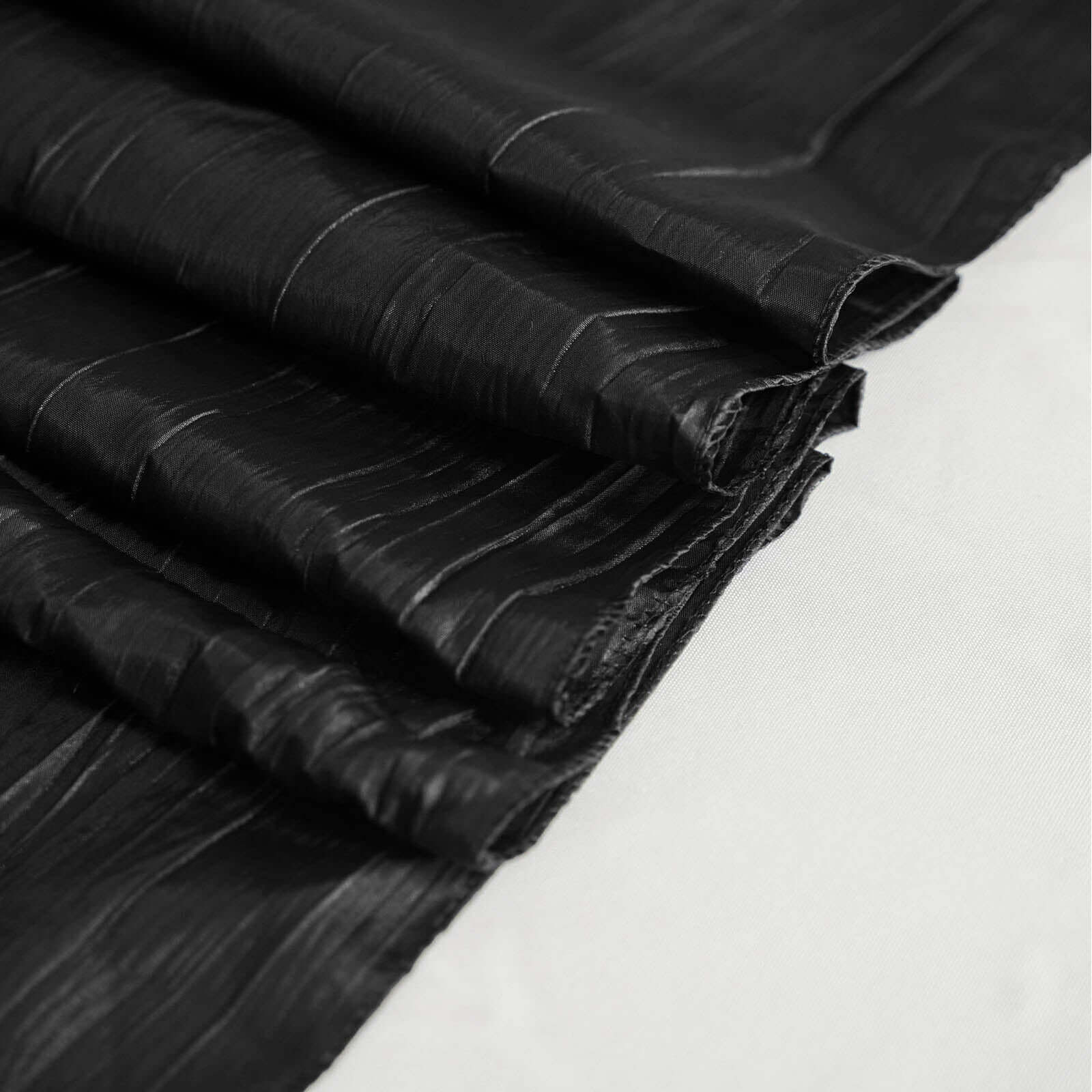 Black Accordion Crinkle 90x90 Square Taffeta Table Overlay Tablecloth