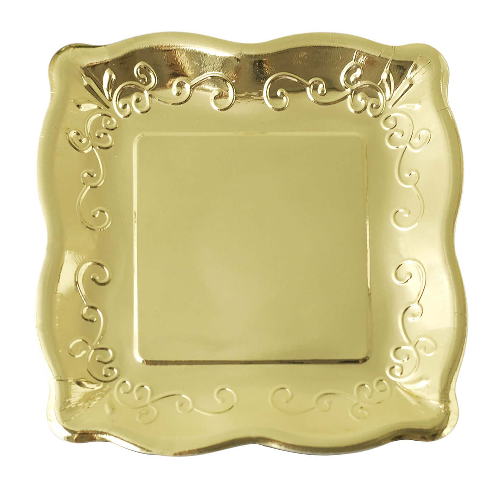 25-Pack Disposable Gold Square Dinner Plates with Vintage Pottery Embossed Design for Glamorous Events