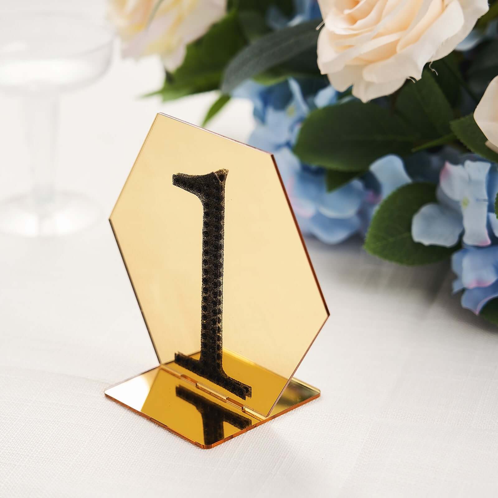 5-Pack Gold Acrylic Hexagon Table Sign Holders for Modern Event Centerpieces