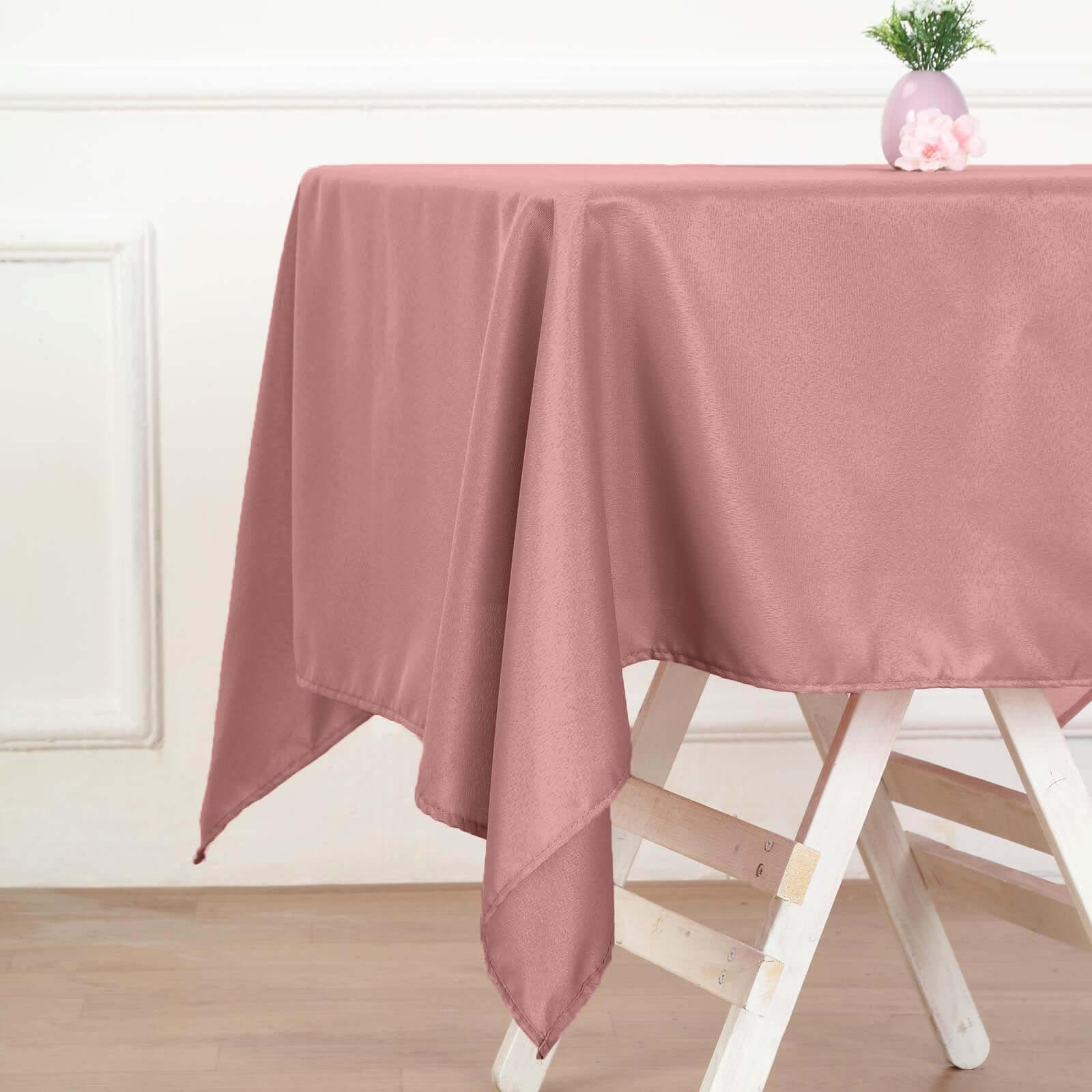 Wrinkle-Resistant & Durable 54x54 Dusty Rose Polyester Square Tablecloth