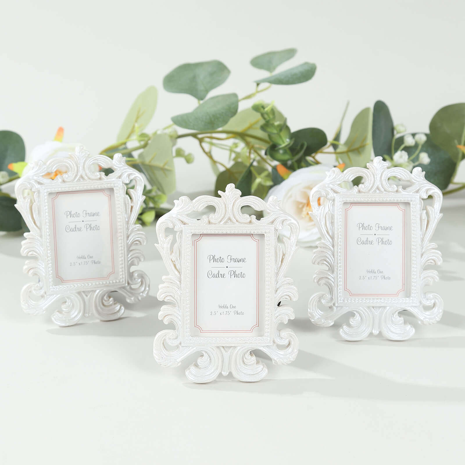 4-Piece Set of White Resin Vintage Baroque Mini Rectangle Picture Frames for Weddings and Parties