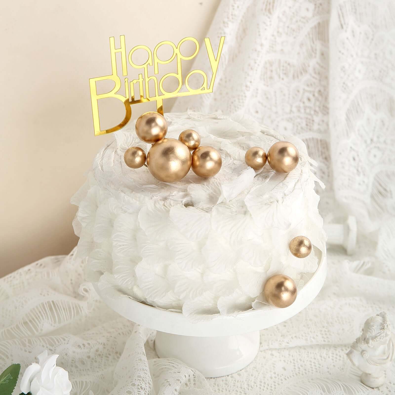 12 Pieces Gold Faux Pearl Ball Cake Toppers in Assorted Sizes for DIY Cupcake Decor