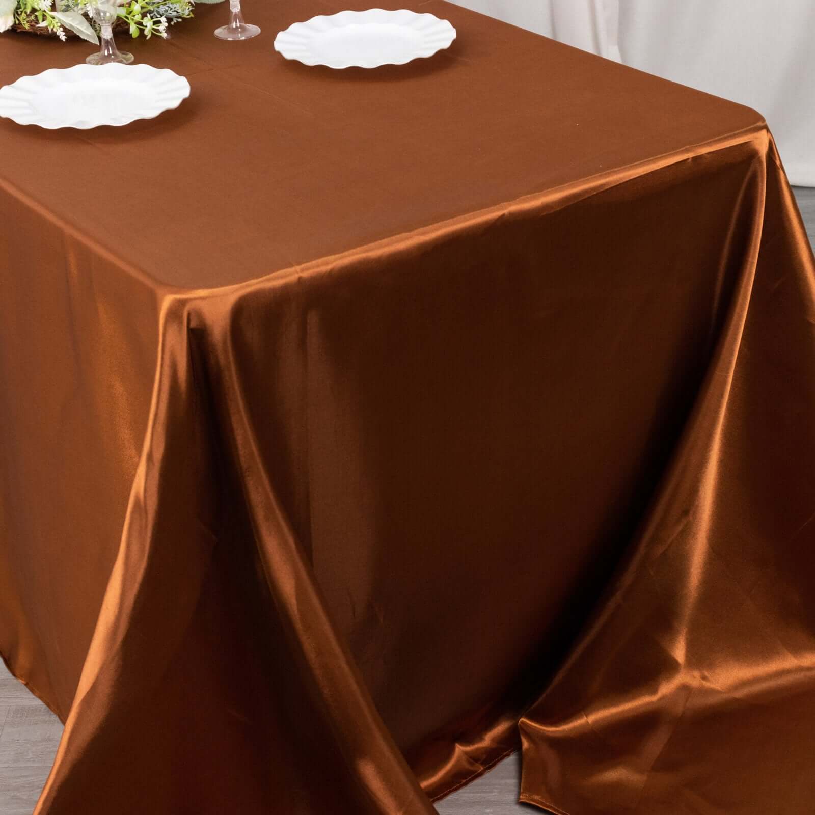 Hot Deal! Seamless Satin Rectangular Tablecloth in Cinnamon Brown, 90x132 Size