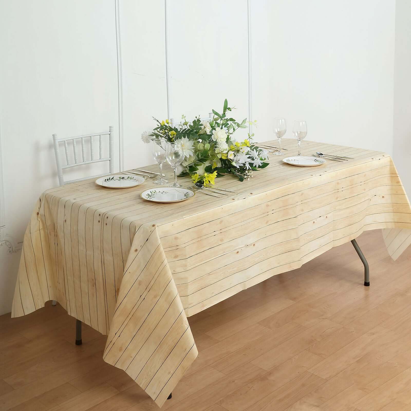 Hot Sale! Durable PVC Disposable Natural Rectangle Plastic Table Cover with Rustic Wooden Print, 52x108