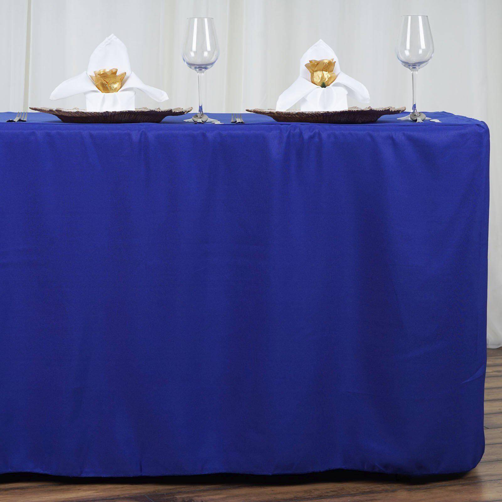 Royal Blue Fitted Polyester Rectangle Tablecloth - Durable, Easy - Care for 6FT Tables