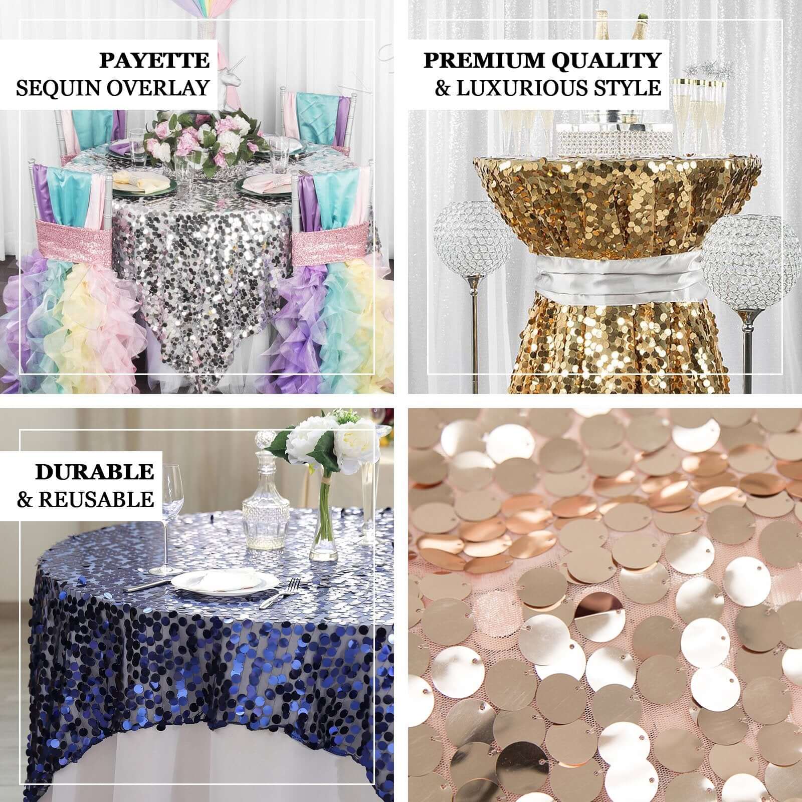 18mm Sequin 72x72 Square Table Overlay in Iridescent Blue for Big Tables