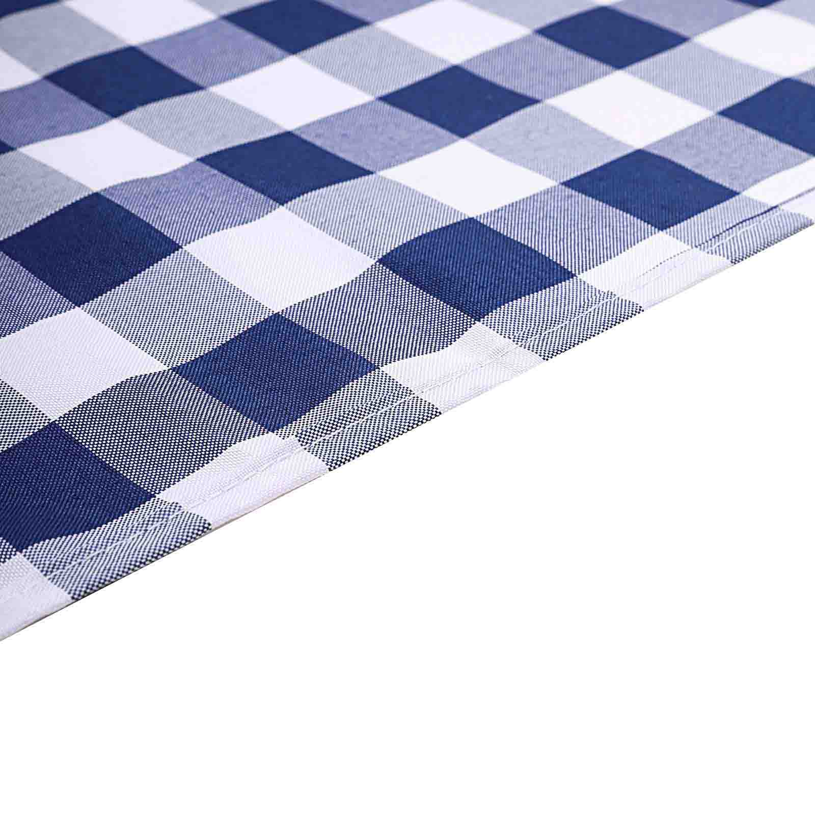White and Navy Blue Buffalo Plaid Polyester Rectangle Tablecloth, 60x126