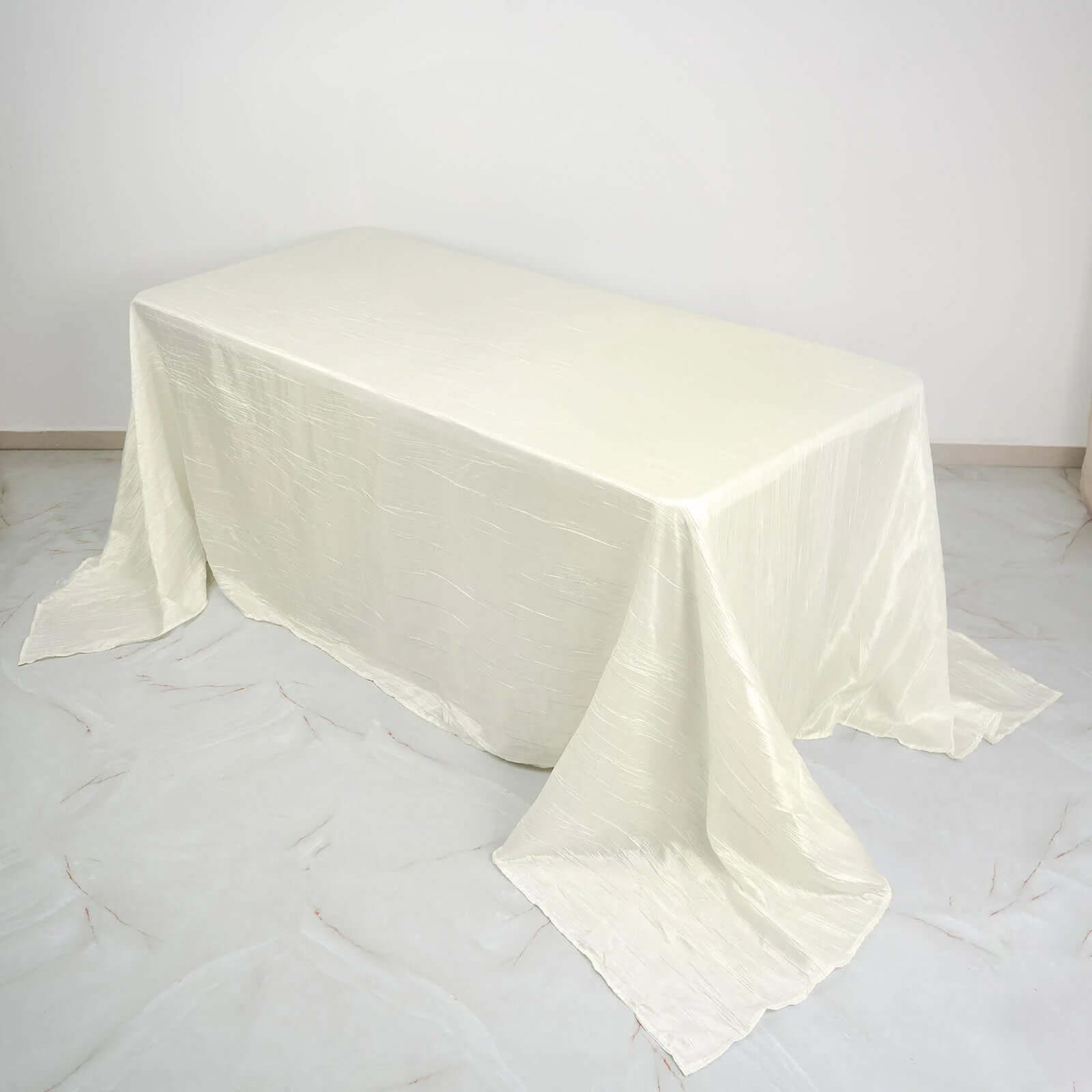 Ivory Seamless Accordion Crinkle Taffeta Rectangle Tablecloth 90x132 - Perfect for Events