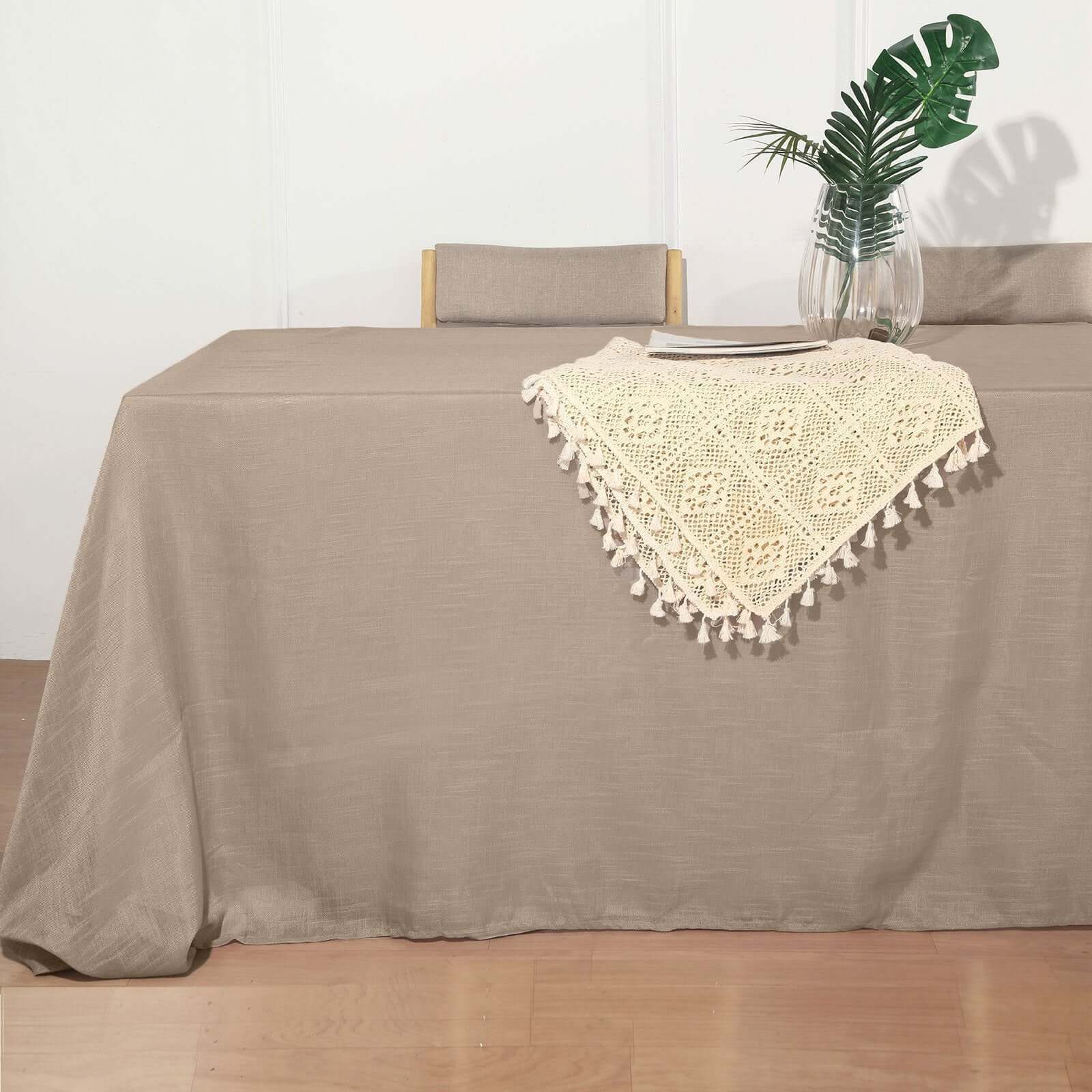 Hot! Taupe Faux Linen 90x132 Rectangular Wrinkle-Resistant Tablecloth