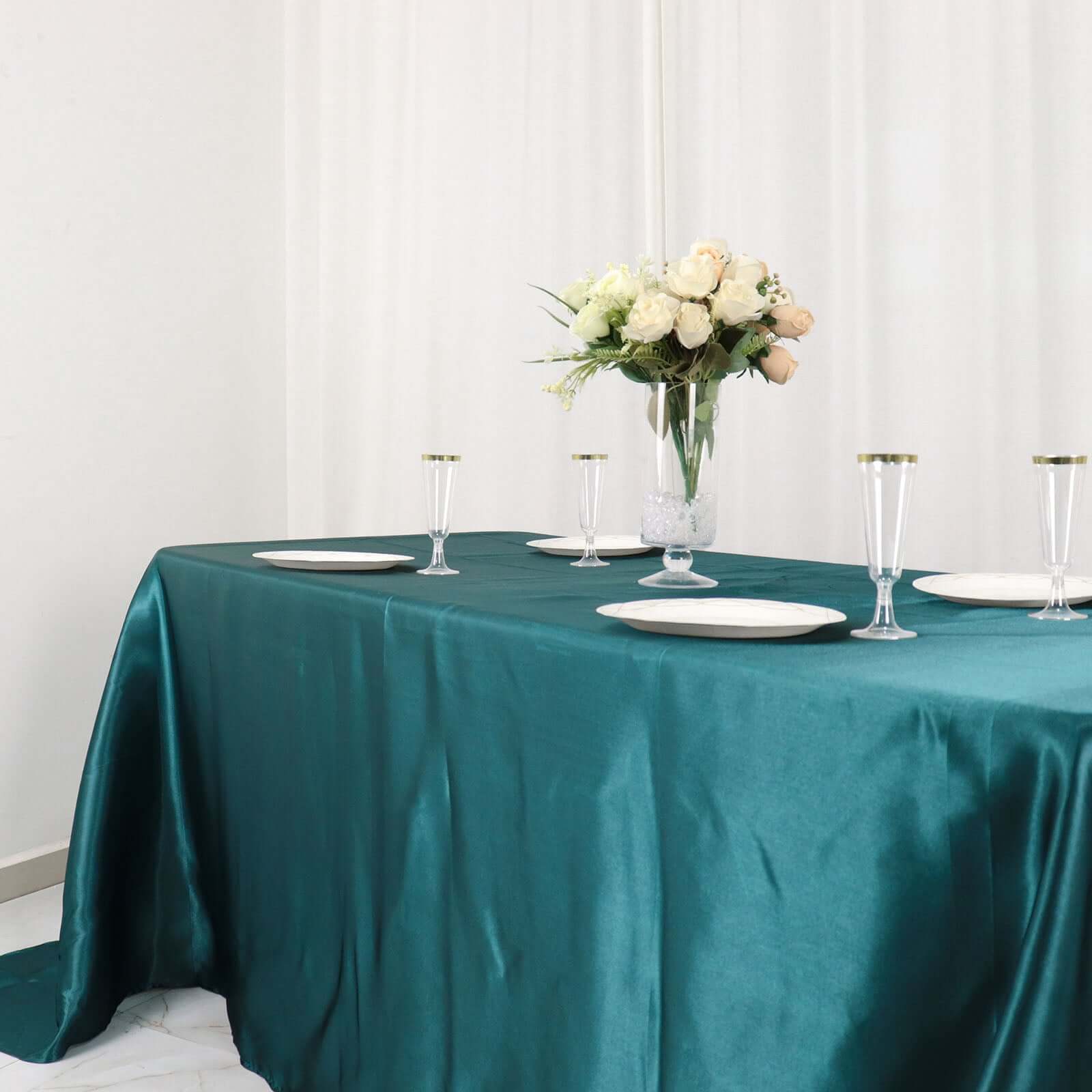 Hot! Seamless Peacock Teal Satin 90x132 Rectangular Tablecloth