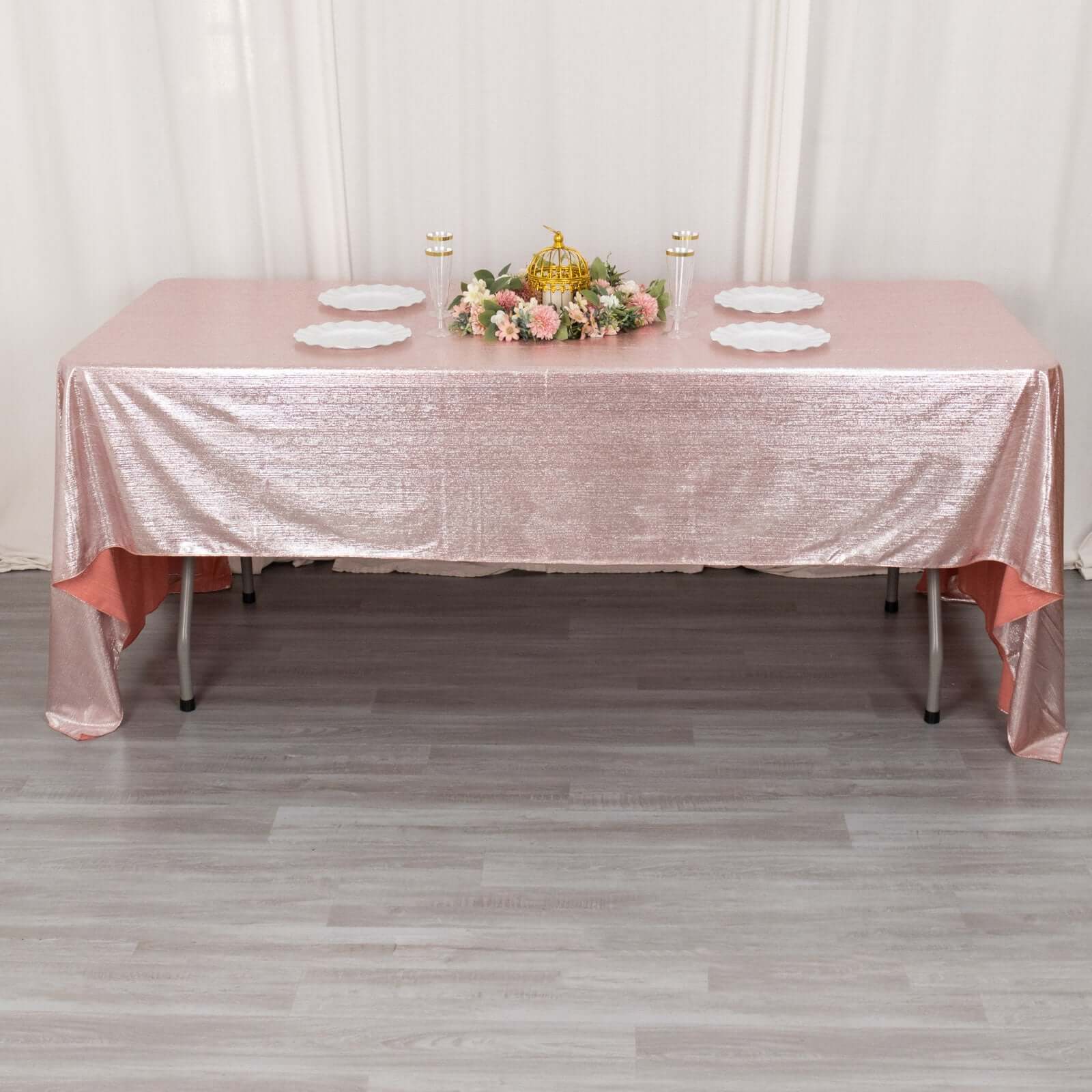 Sparkling Rose Gold Sequin Dots Polyester Rectangle Tablecloth - Wrinkle-Free & Reusable