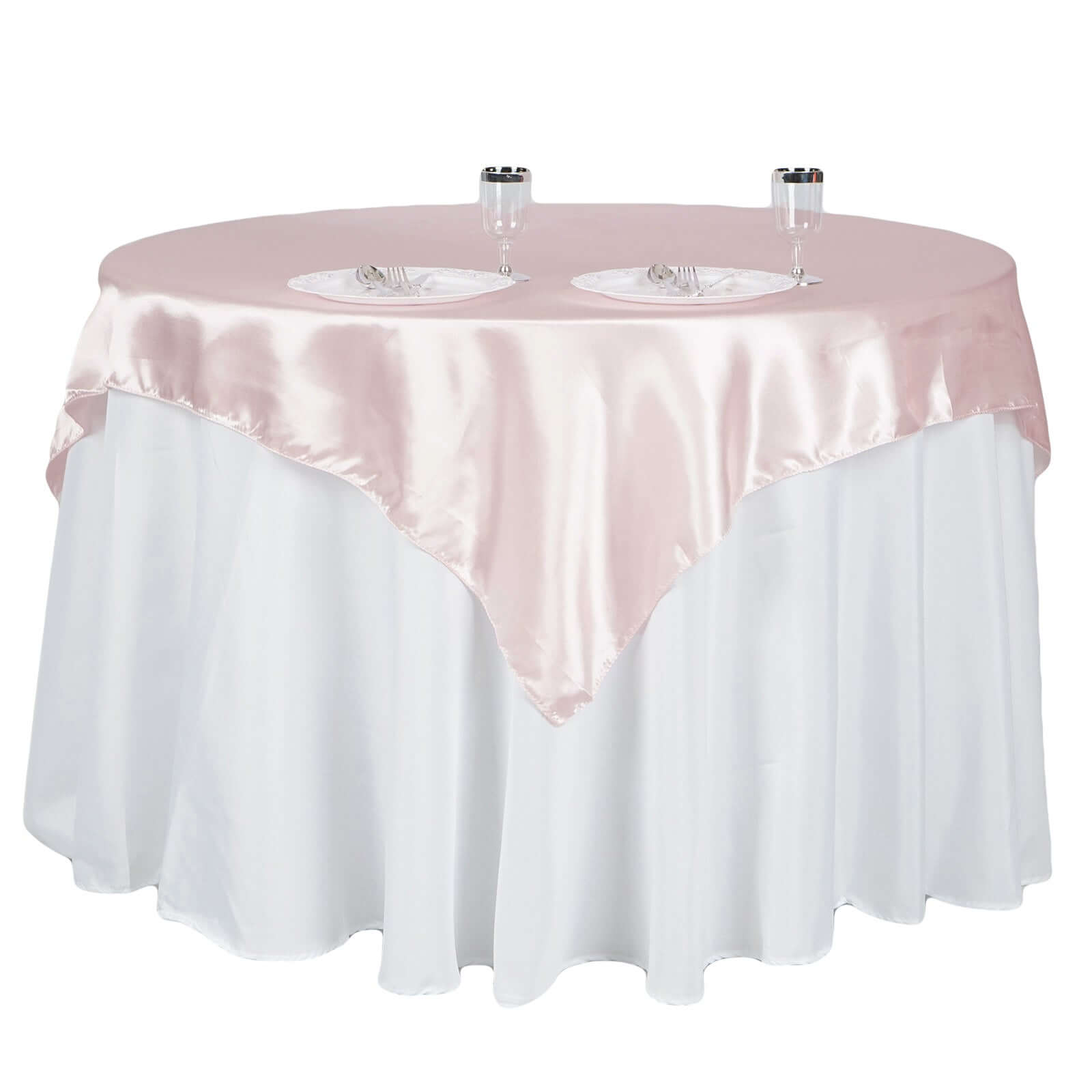 Blush Satin 60x60 Square Table Overlay - Soft & Silky Table Cover