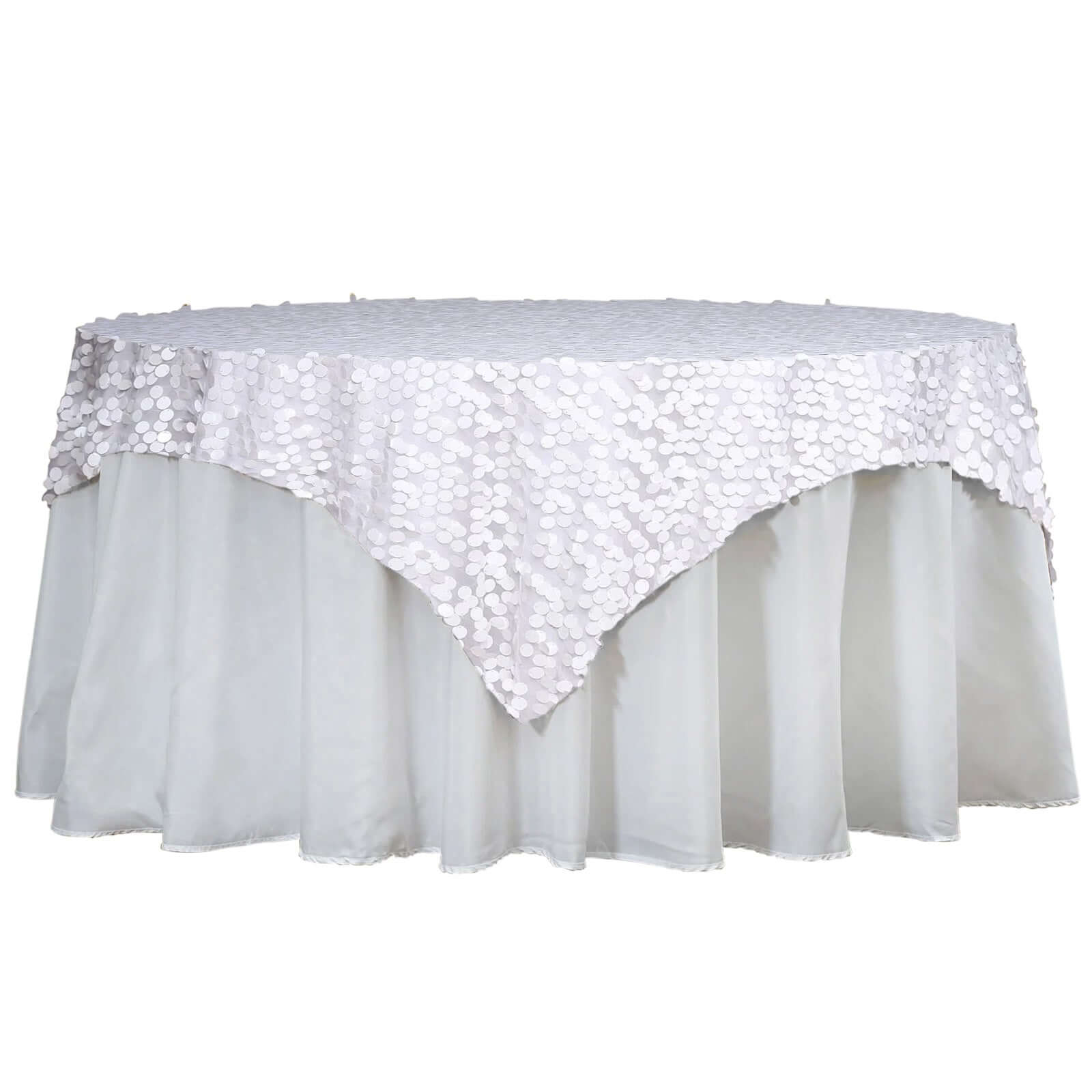 Big Payette White Sequin 72x72 Square Table Overlay for Elegant Celebrations