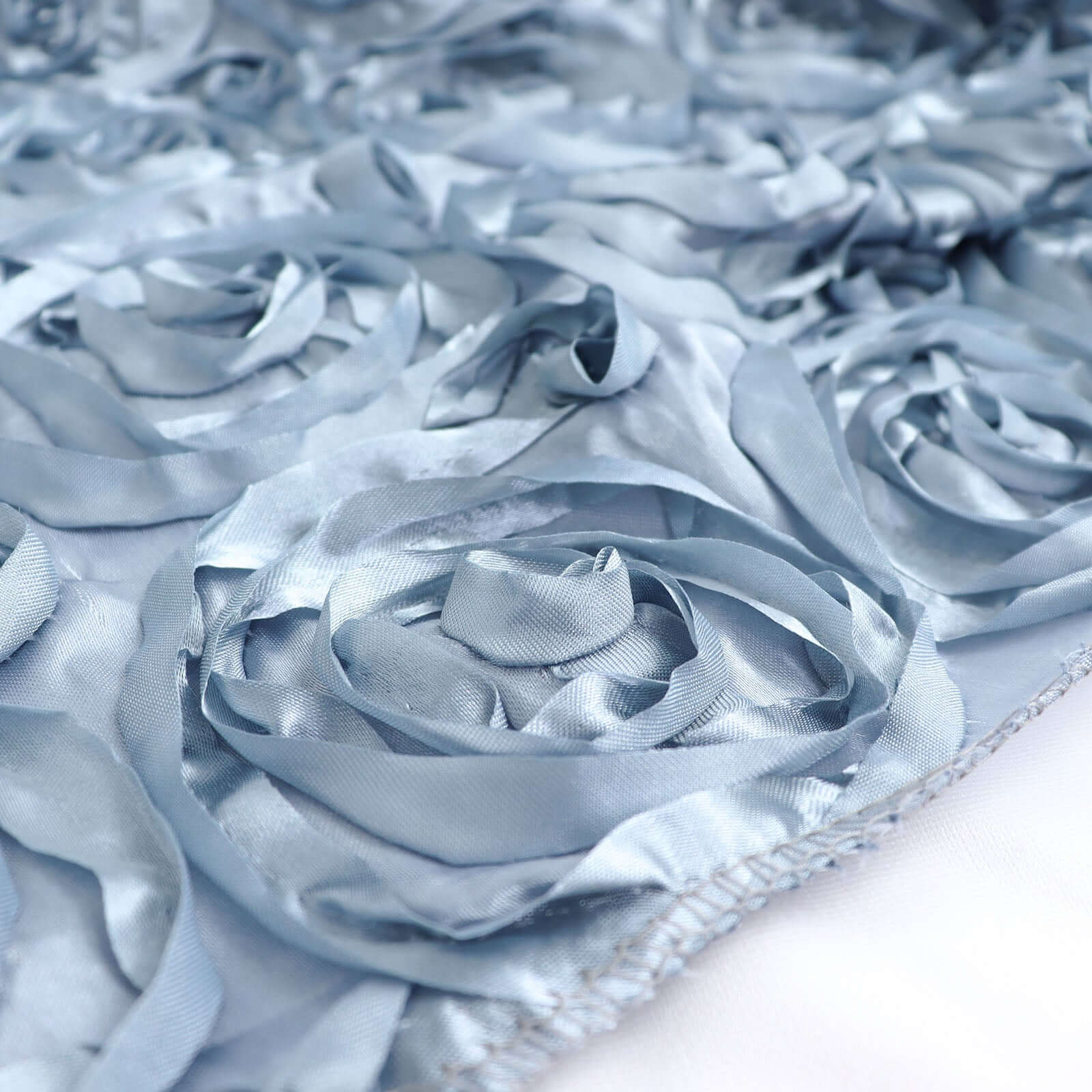 Dusty Blue High - Quality Satin 90x132 Rectangle Tablecloth with 3D Rosette Design