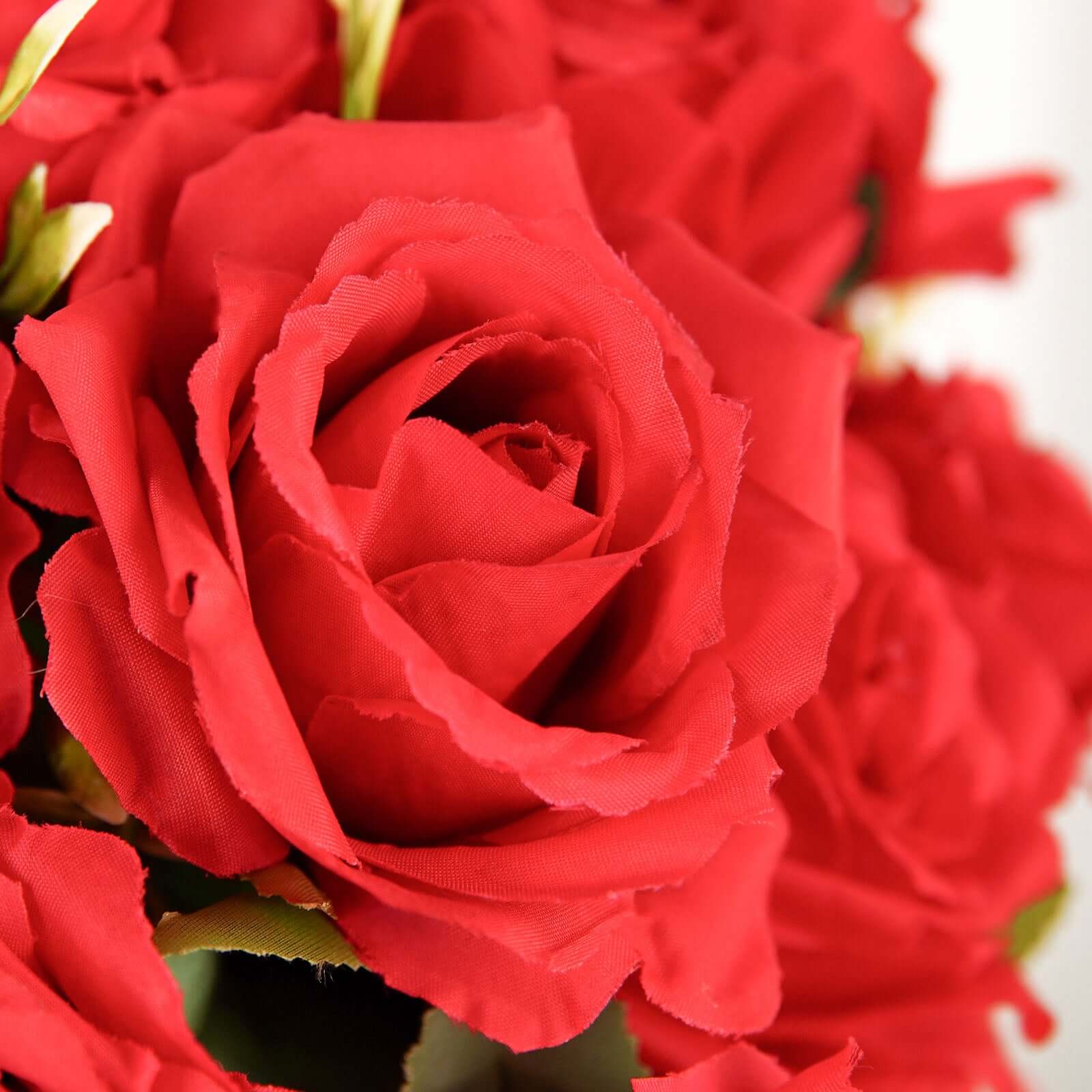 18-Piece Real Touch Red Silk Artificial Rose Flower Bouquet with 2 Bushes