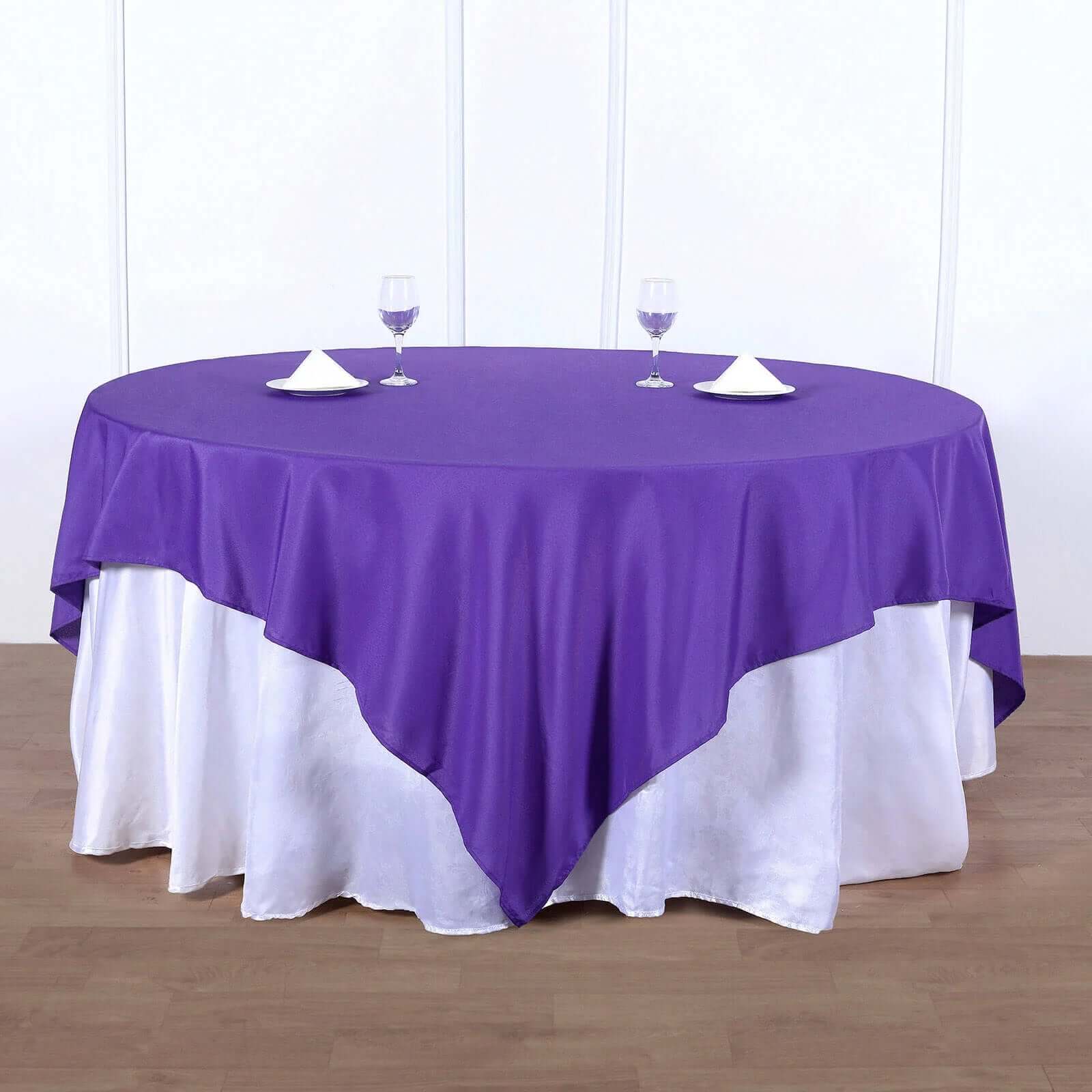 Wrinkle-Resistant & Durable Purple 90x90 Polyester Square Table Overlay