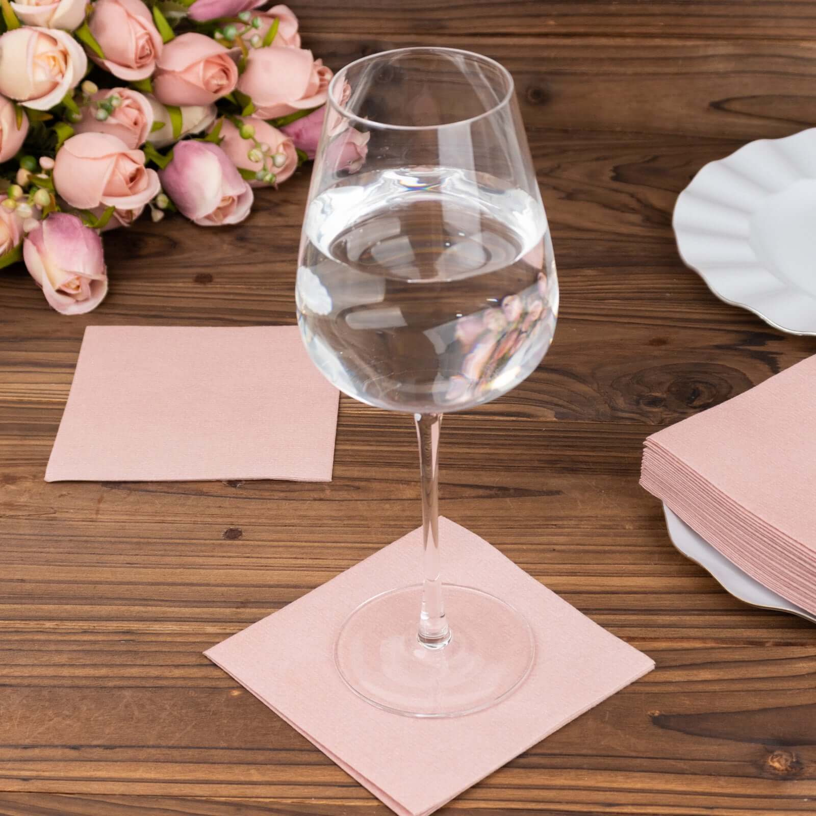 20-Piece Set of Soft Dusty Rose 5x5 Airlaid Napkins - Super Absorbent