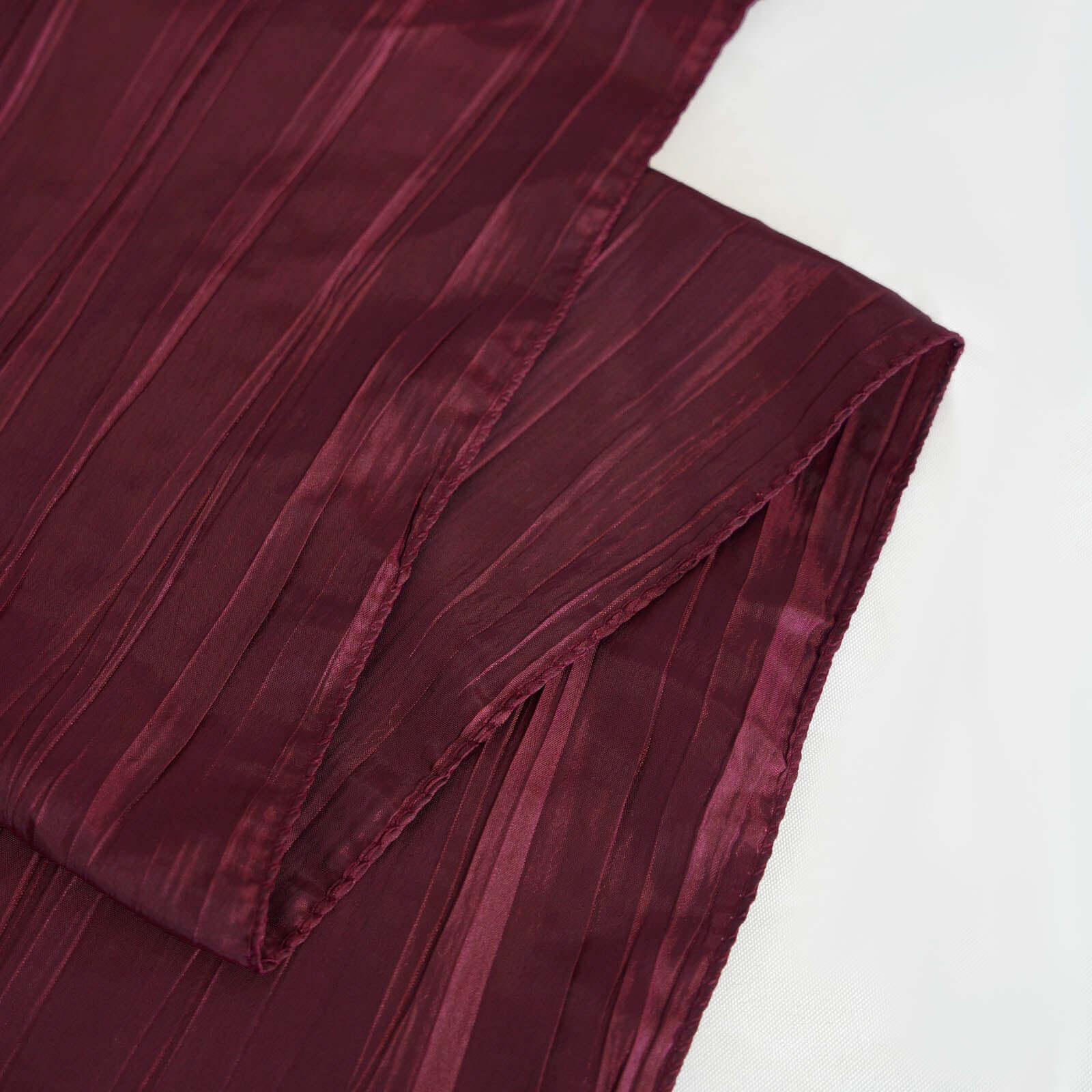 Burgundy 90x90 Square Crinkle Taffeta Accordion Table Overlay Tablecloth