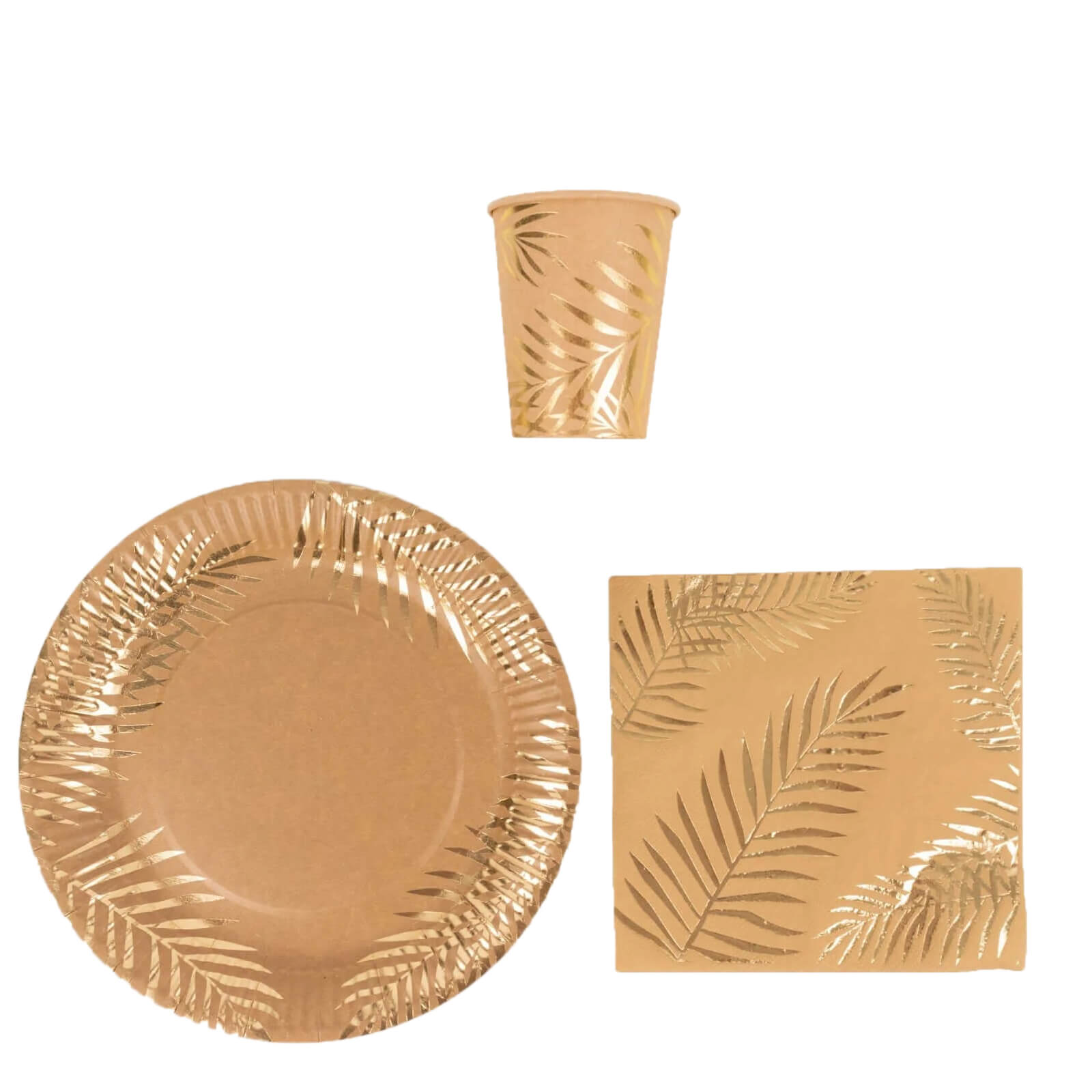 Hot Sale! 72-Piece Disposable Paper Dinnerware Set with Gold Foil Palm Leaves Print