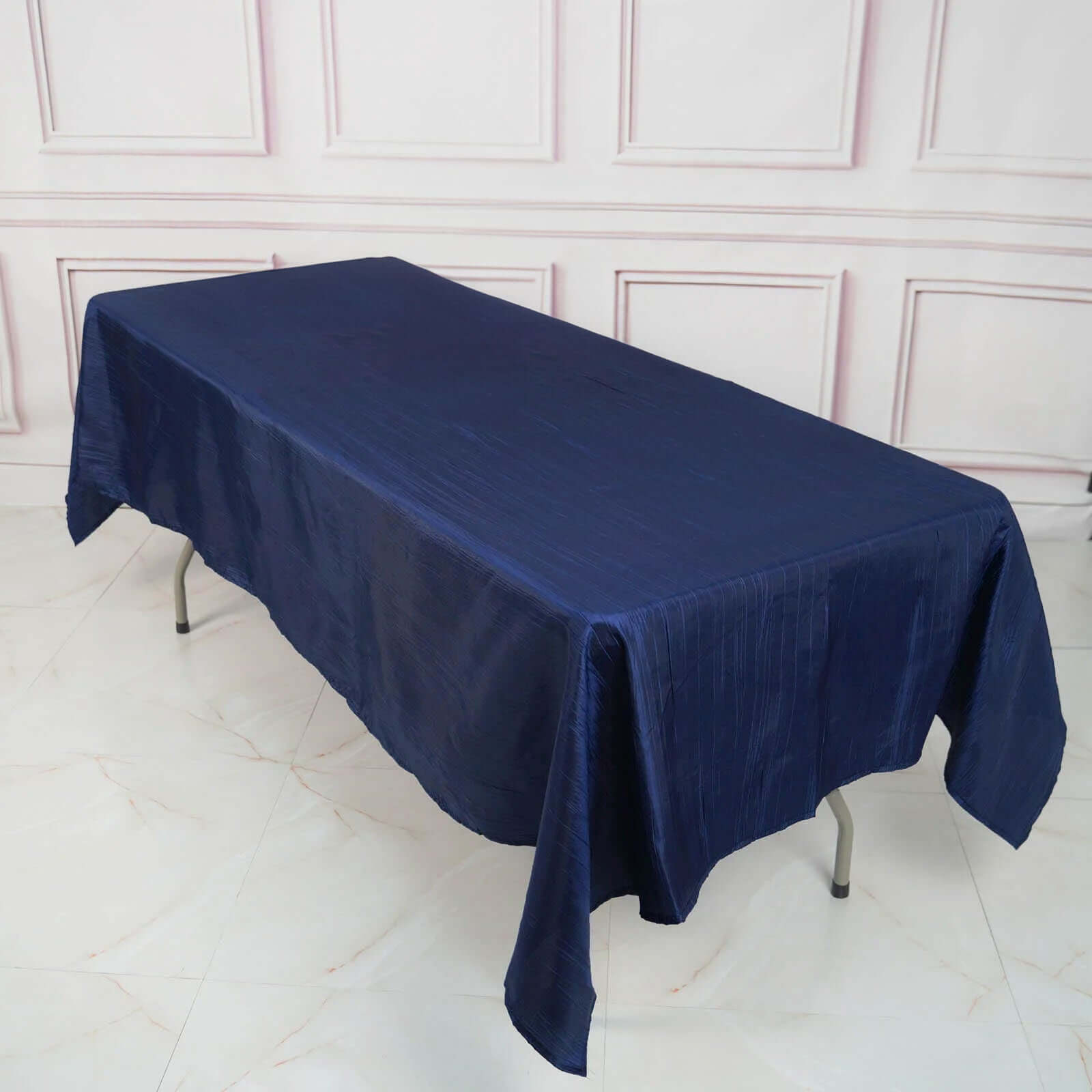 Navy Blue Accordion Crinkle Taffeta Rectangle Tablecloth 60x102