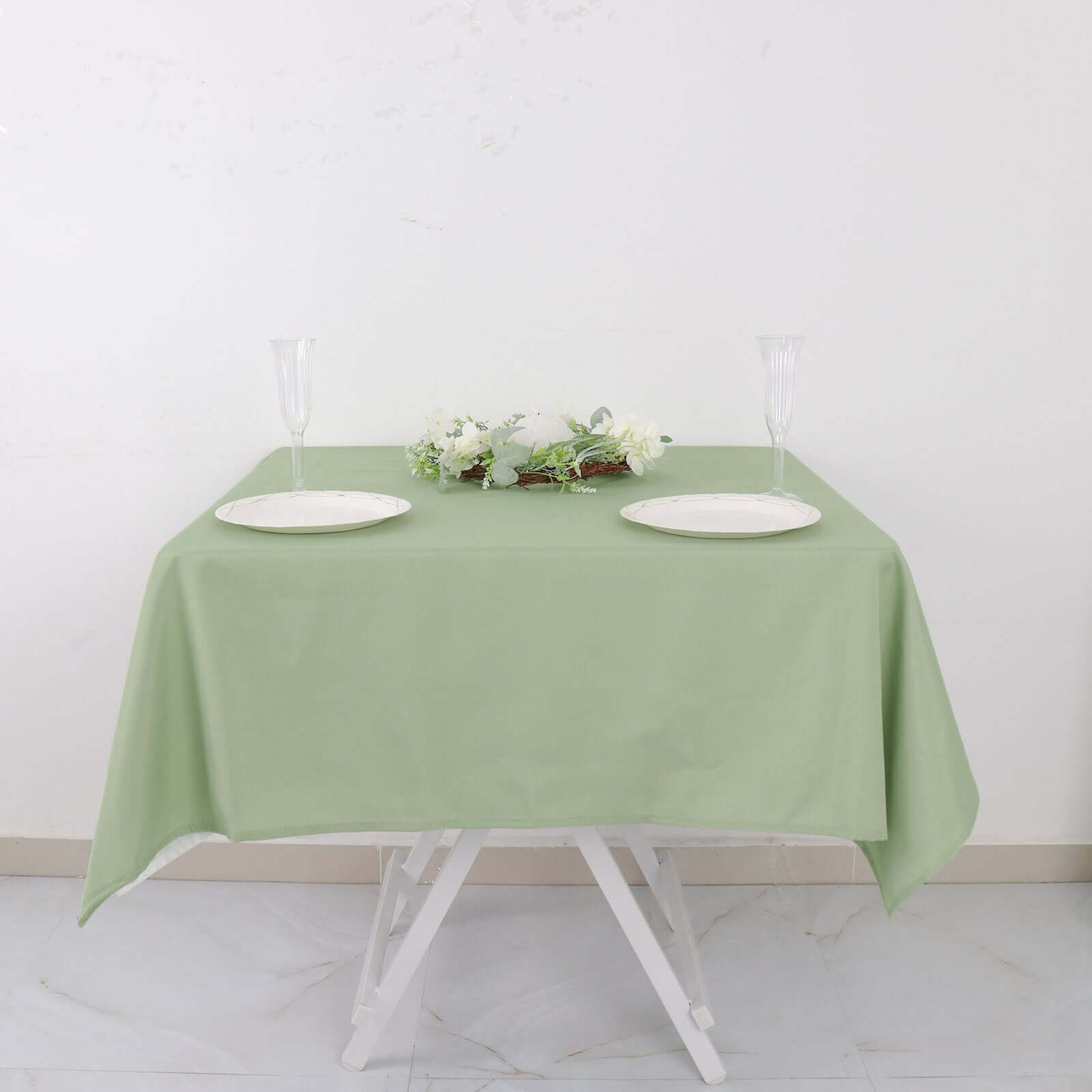 Durable & Wrinkle-Resistant 54x54 Sage Green Polyester Square Tablecloth